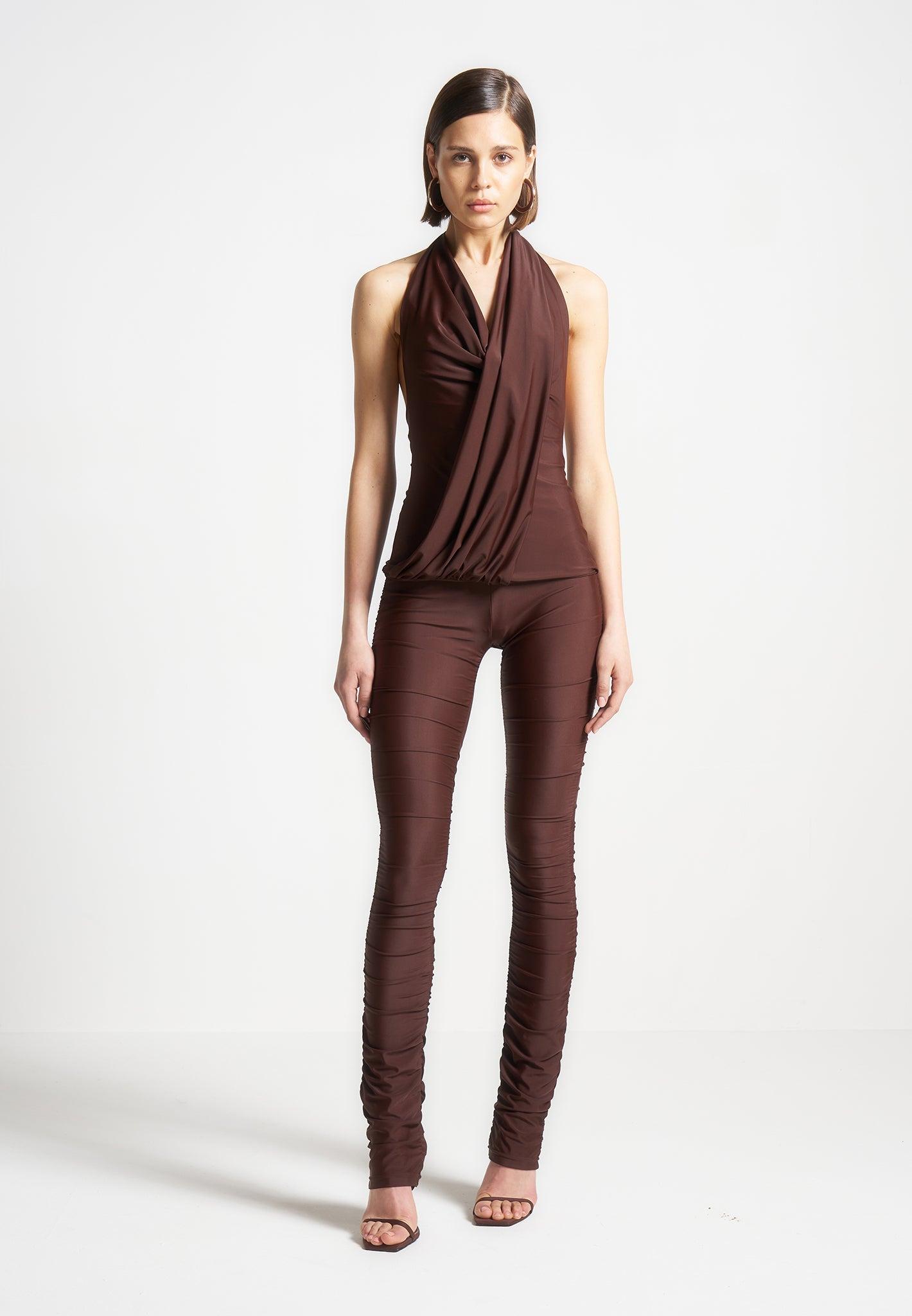 Draped Halterneck Top - Brown Female Product Image