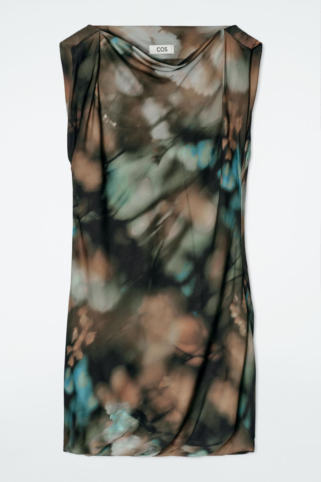 PRINTED DRAPED SILK DRESS Product Image