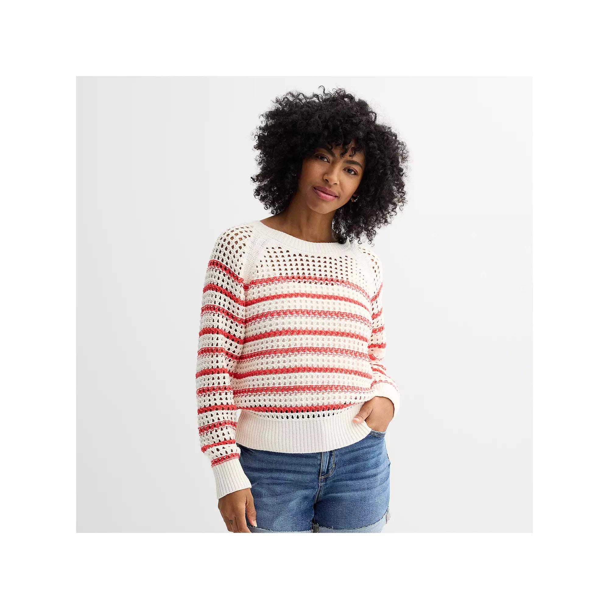 Women's Sonoma Goods For Life® Open Stitch Pullover, Size: XL, Ivory Red Stripe Product Image