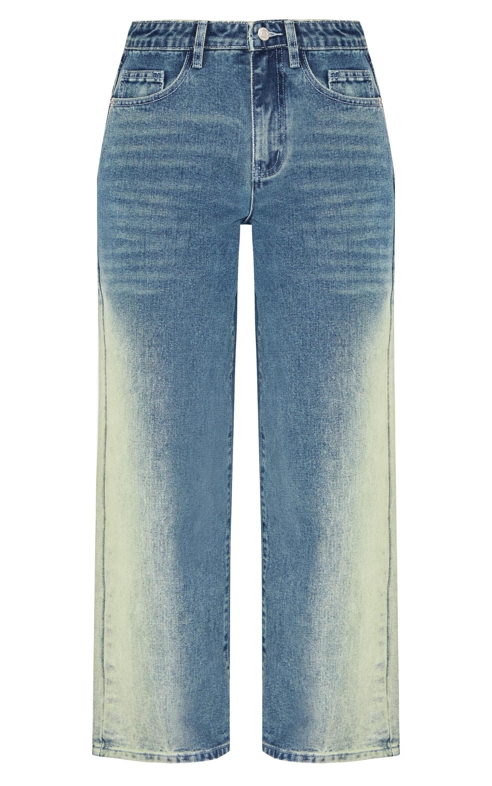 Petite Washed Blue Denim Two Tone Wide Leg Jeans Product Image