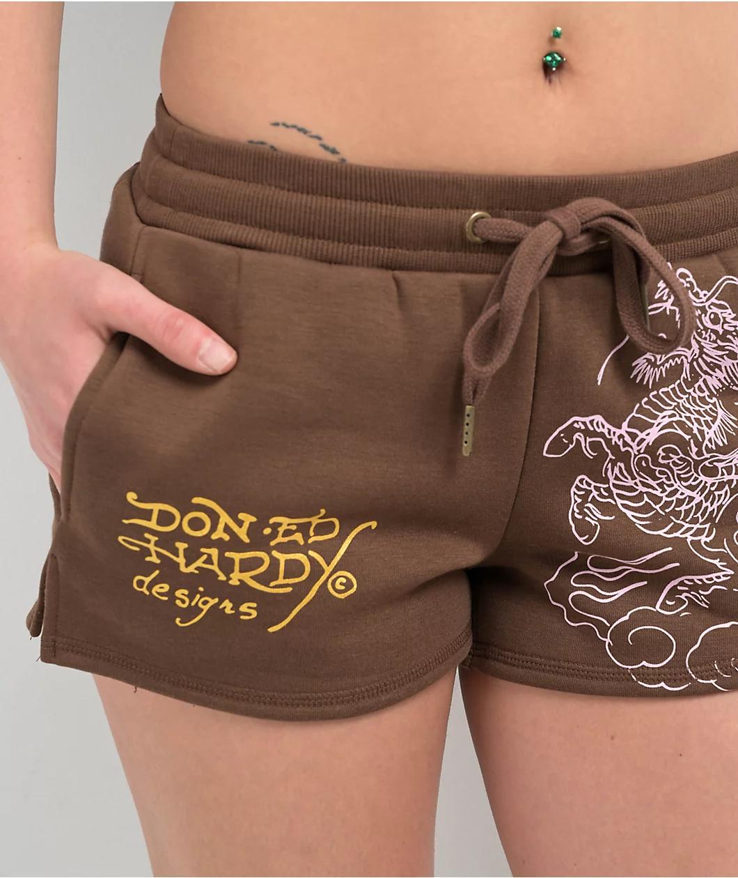Ed Hardy Tiger Mountain Brown Sweat Shorts Product Image