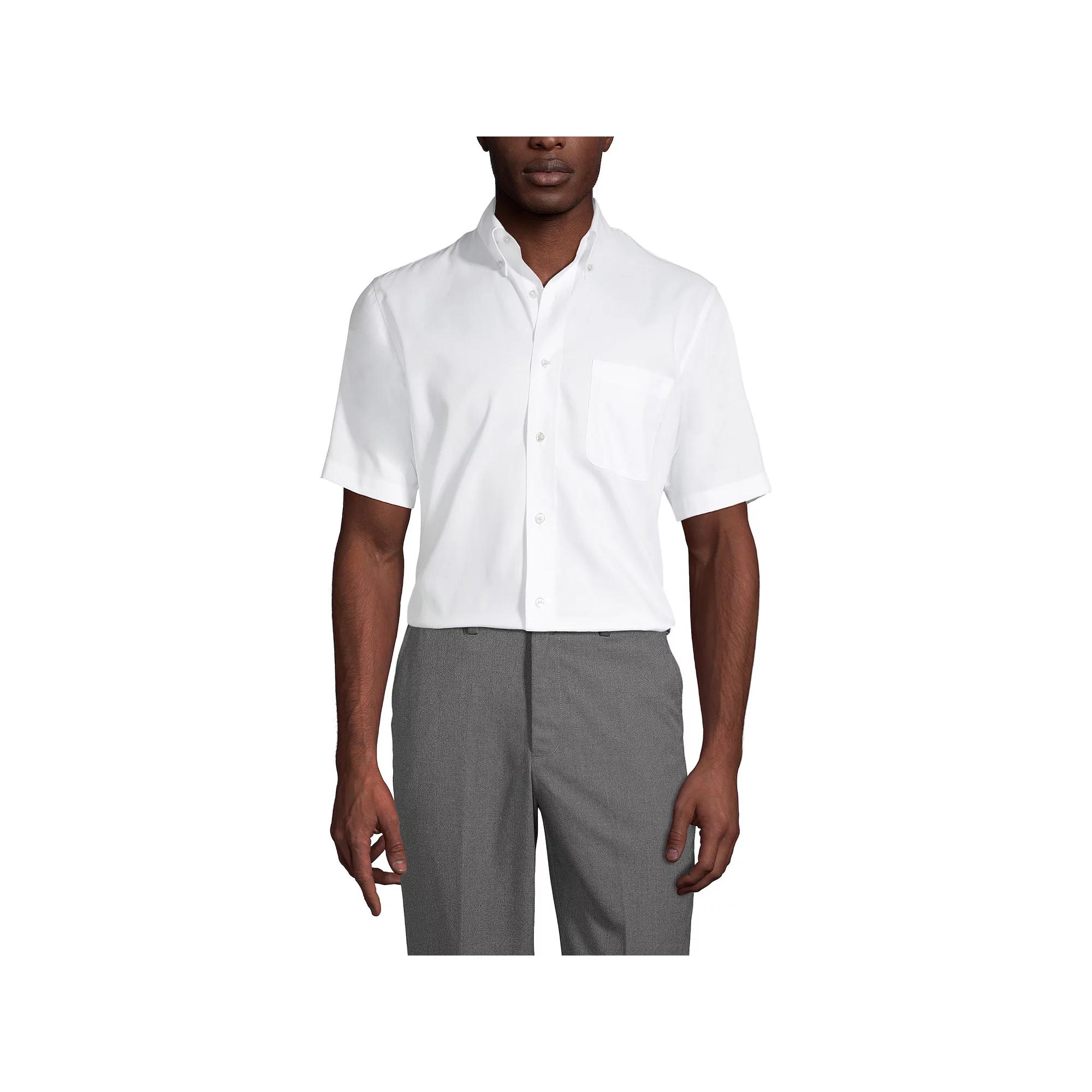 Men's Lands' End School Uniform Short Sleeve No-Iron Pinpoint Dress Shirt,  Product Image