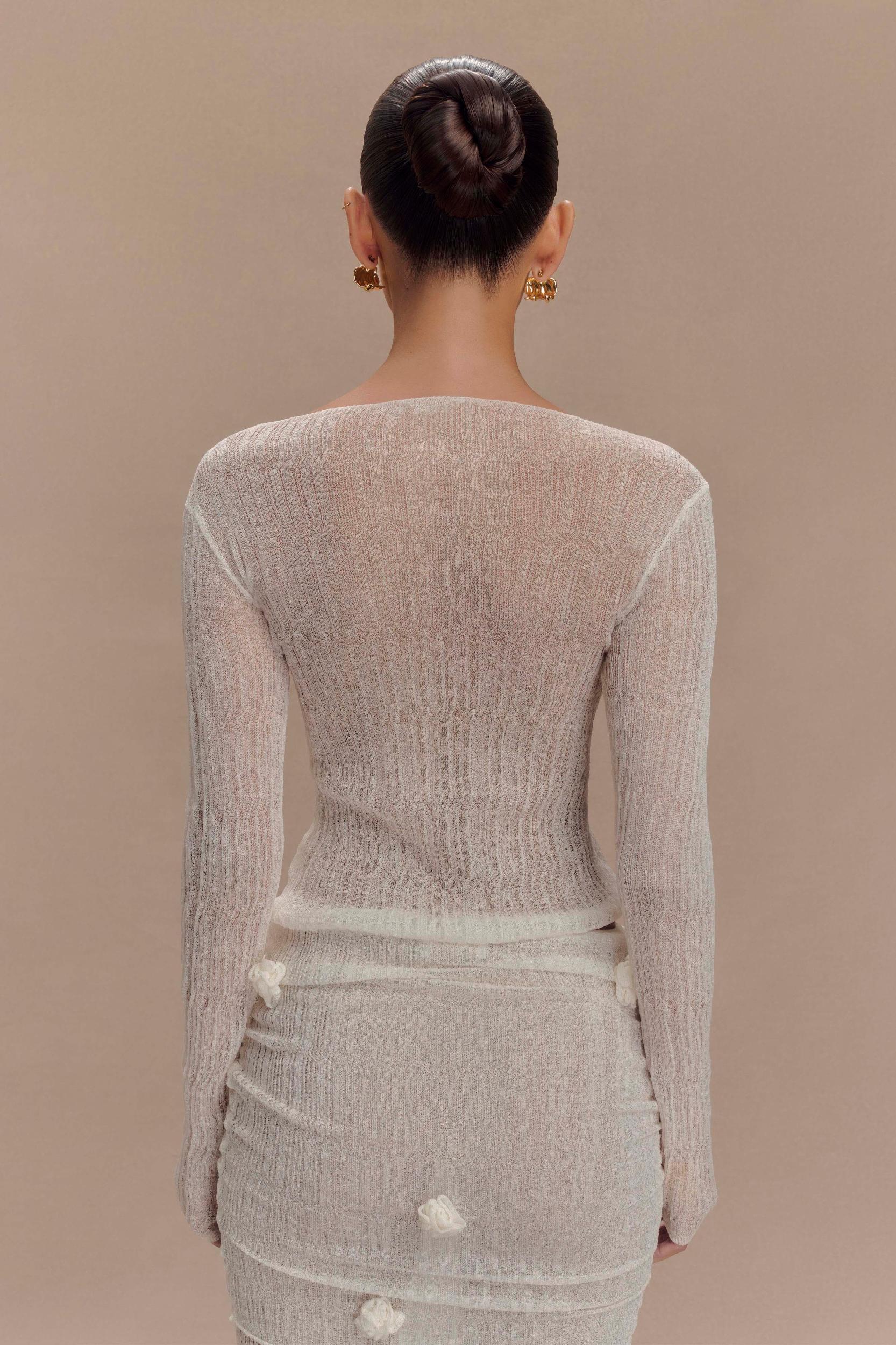 Orianna Orchid Long Sleeve Knit Top - Ivory Product Image