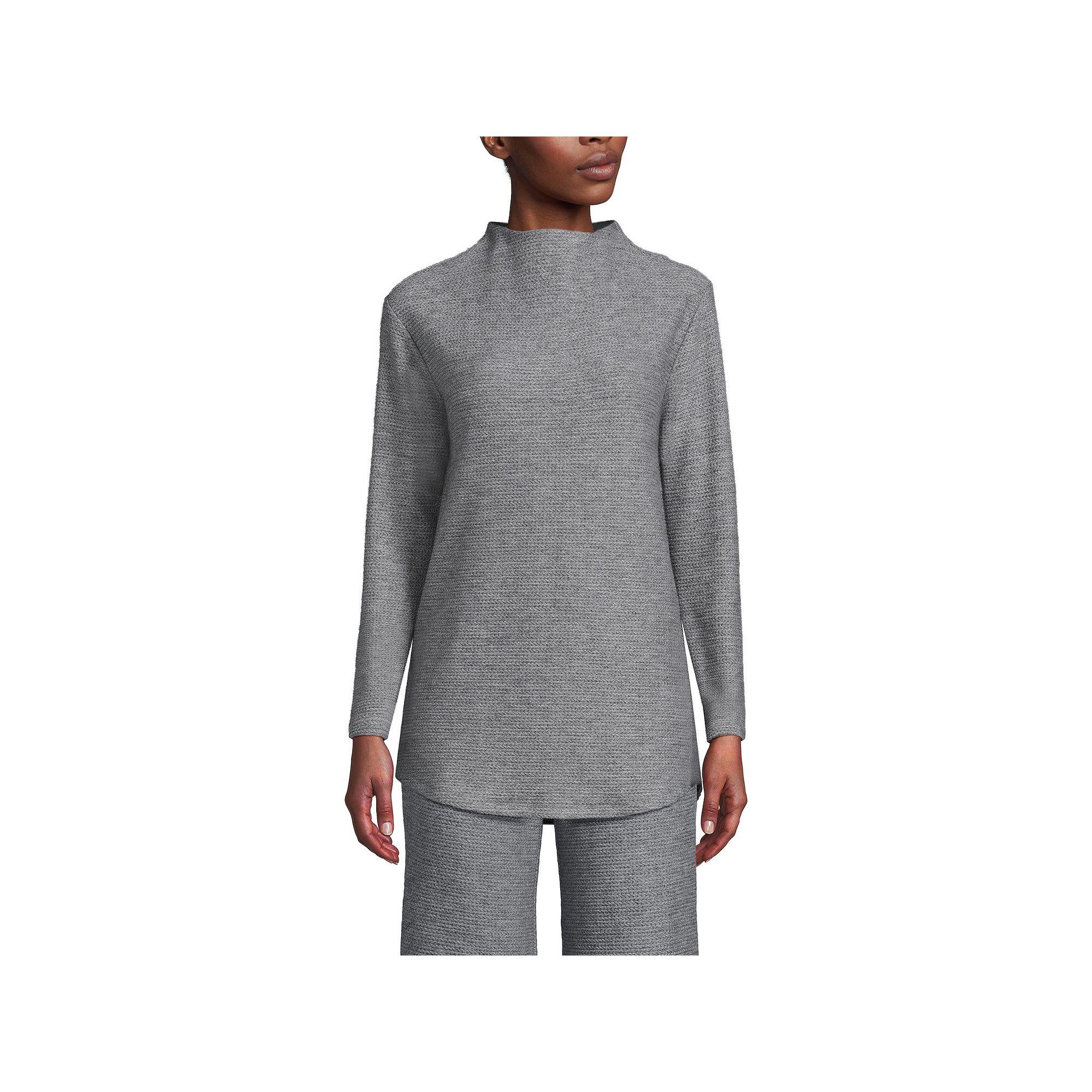 Petite Lands' End Cable Ottoman Relaxed Long Sleeve Funnel Neck Tunic, Women's,  Product Image