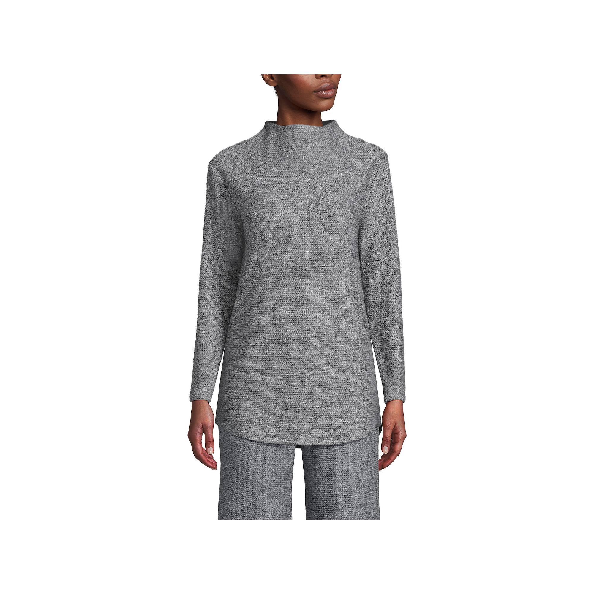 Petite Lands' End Cable Ottoman Relaxed Long Sleeve Funnel Neck Tunic, Women's,  Product Image