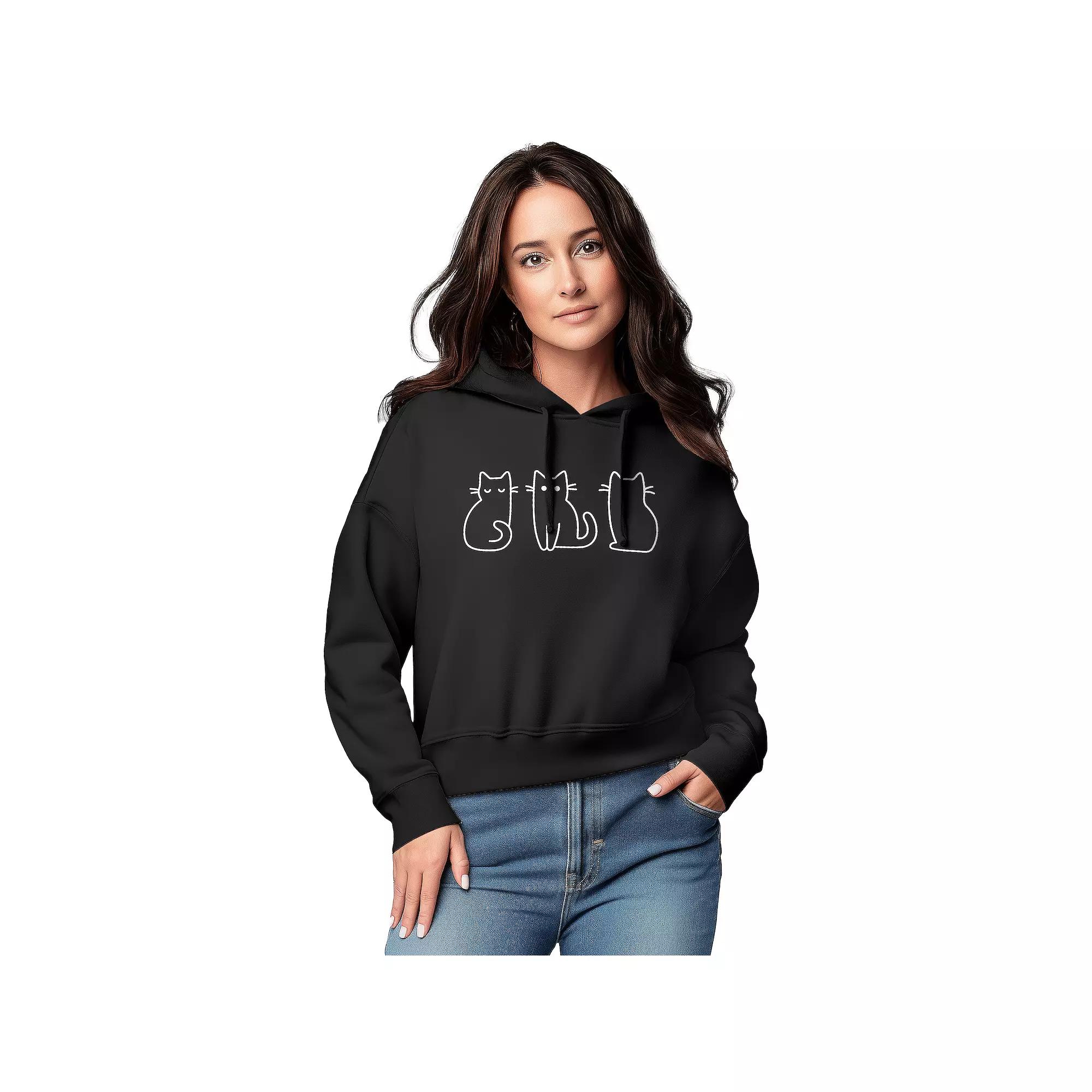 Women's Cat Outlines Graphic Cropped Hoodie,  Product Image