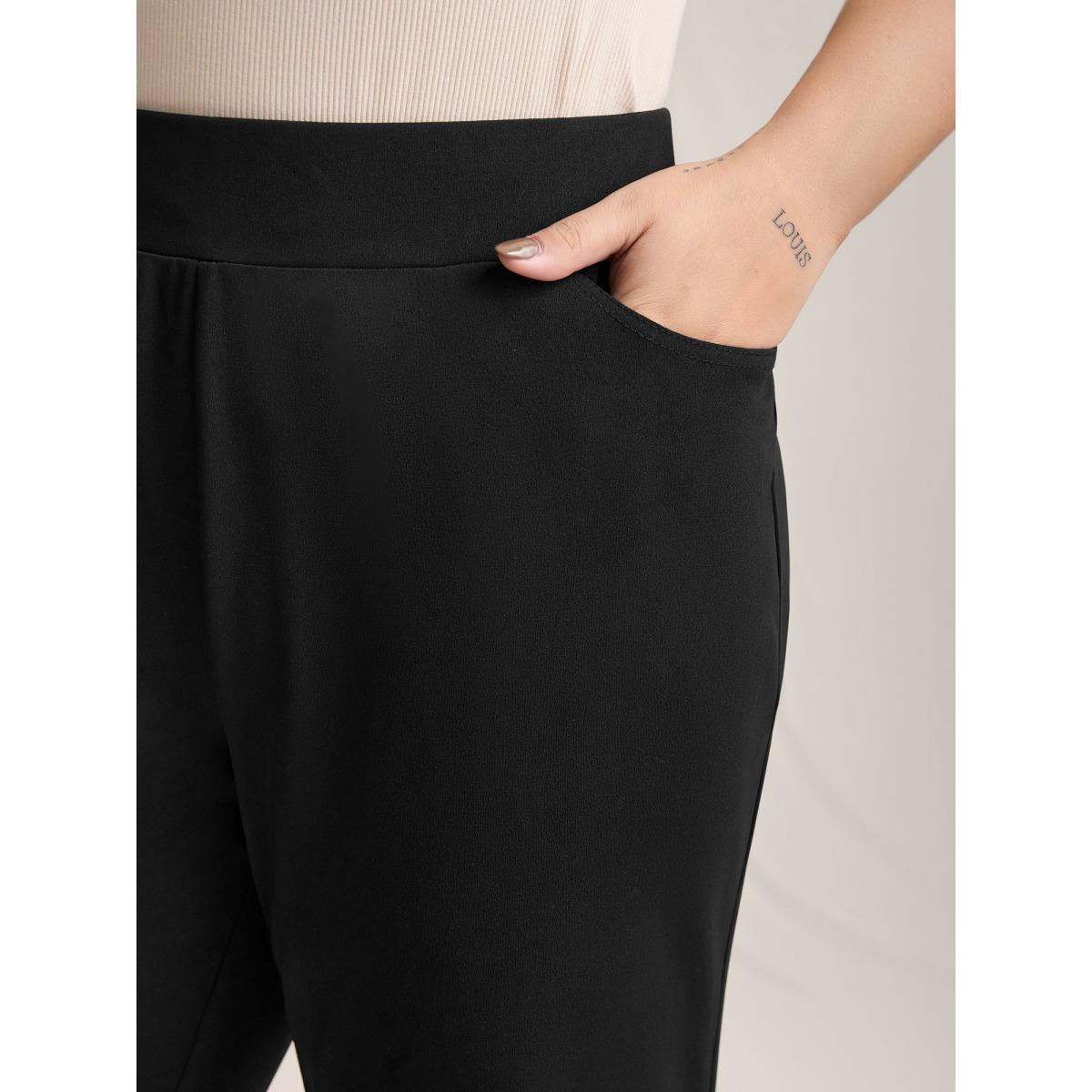 Plus Size Mesh Spliced Bell-Bottom Pants Women Black Formal Bootcut Mid Rise Party Pants BloomChic 12/L Product Image