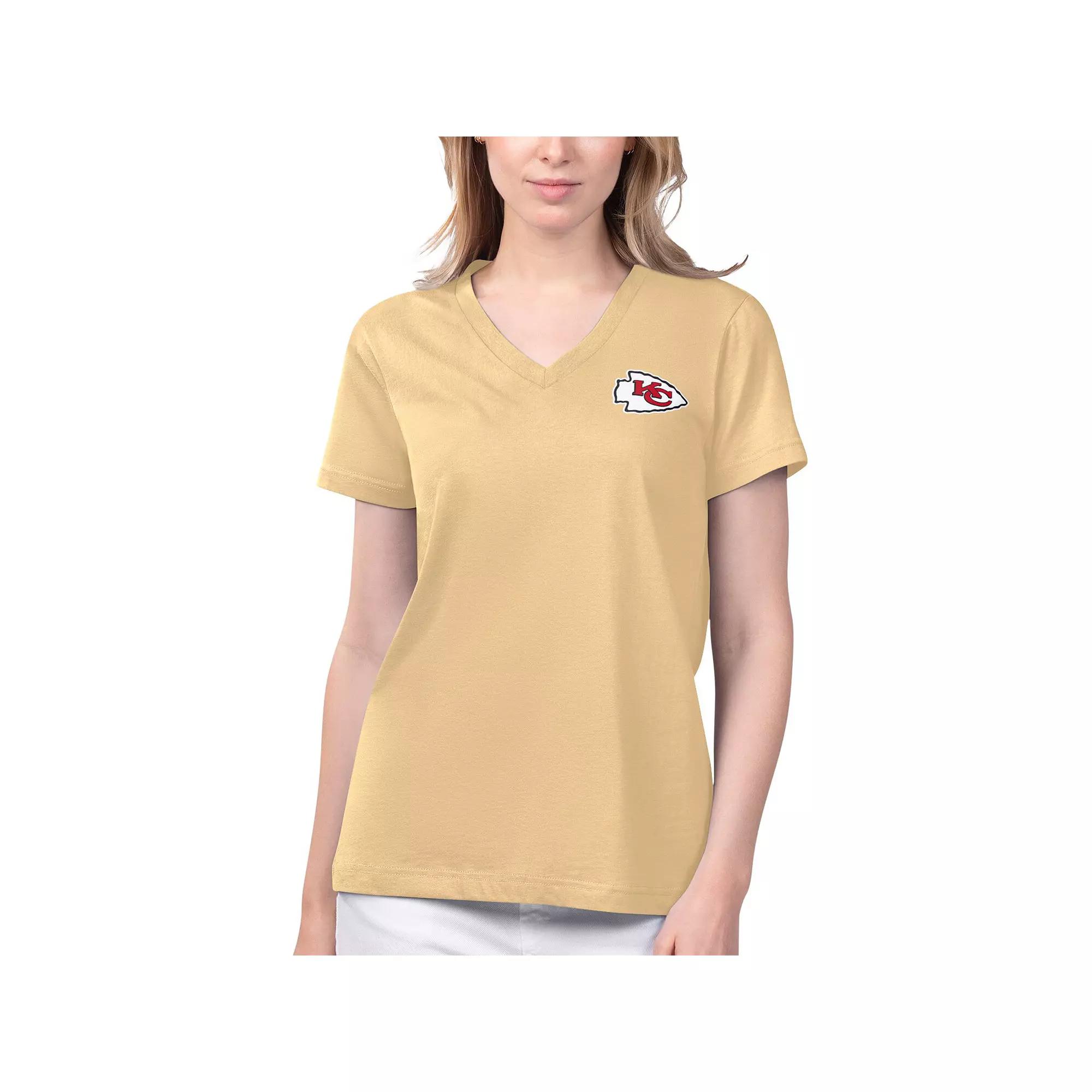 Women's Margaritaville Gold Kansas City Chiefs Game Time V-Neck T-Shirt, Size: Small Product Image