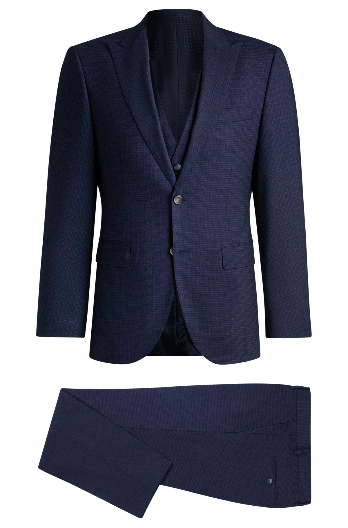 BOSS - Regular-fit three-piece suit in stretch wool - Dark Blue Product Image