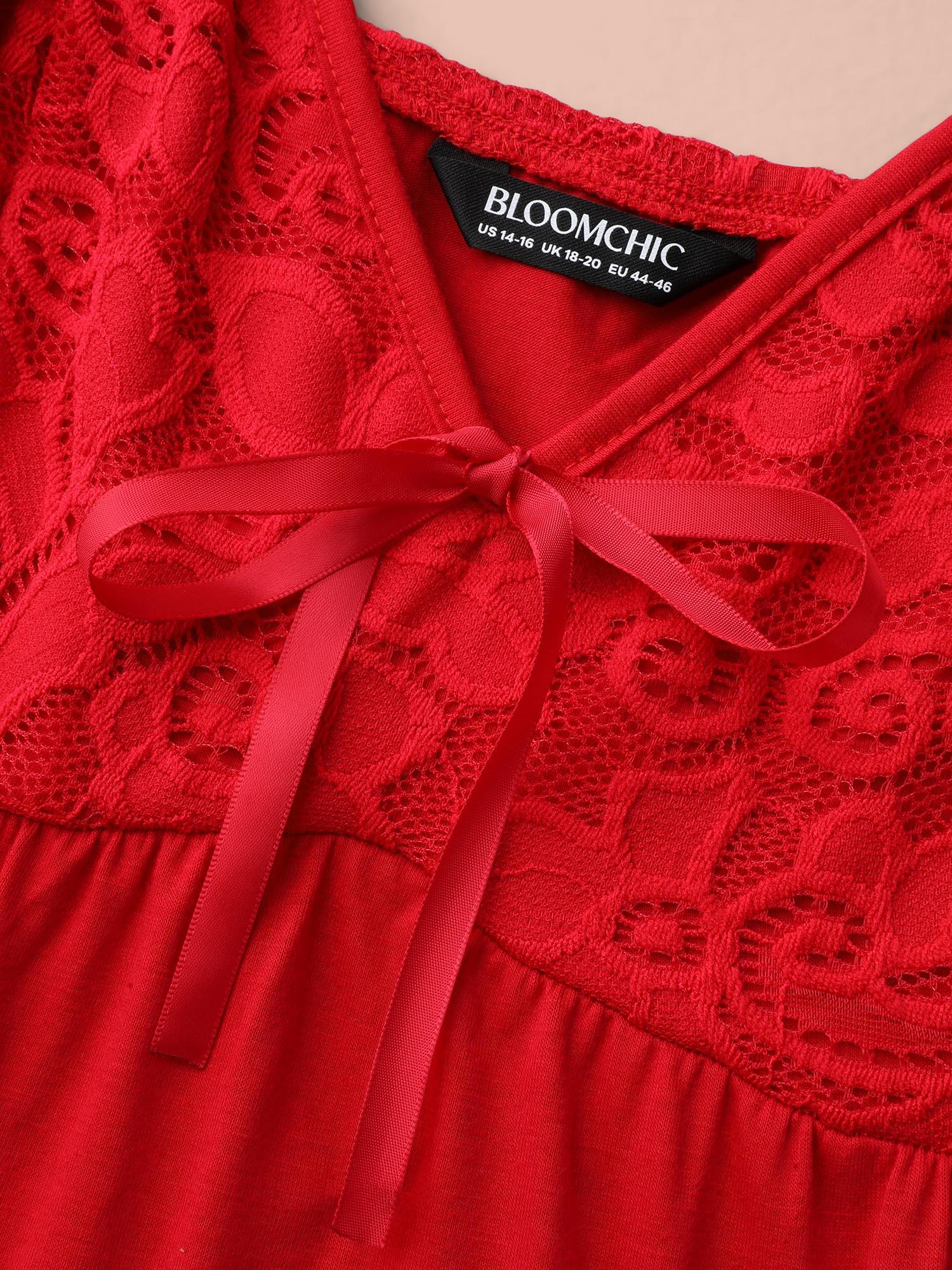 Bowknot Crochet Lace Asymmetrical Hem Lounge Dress Female Product Image