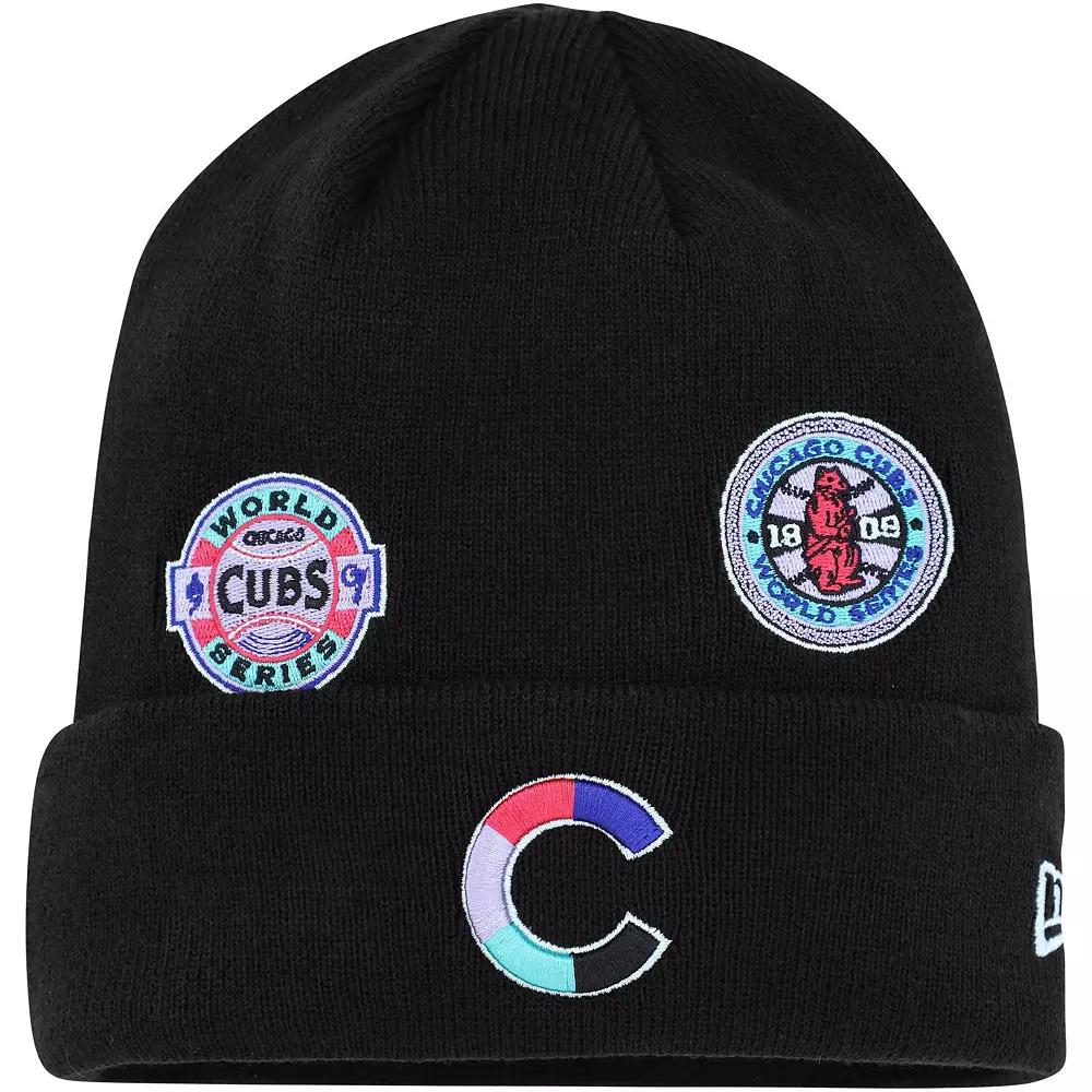 Men's New Era Black Chicago Cubs Polar Lights Cuffed Knit Hat Product Image