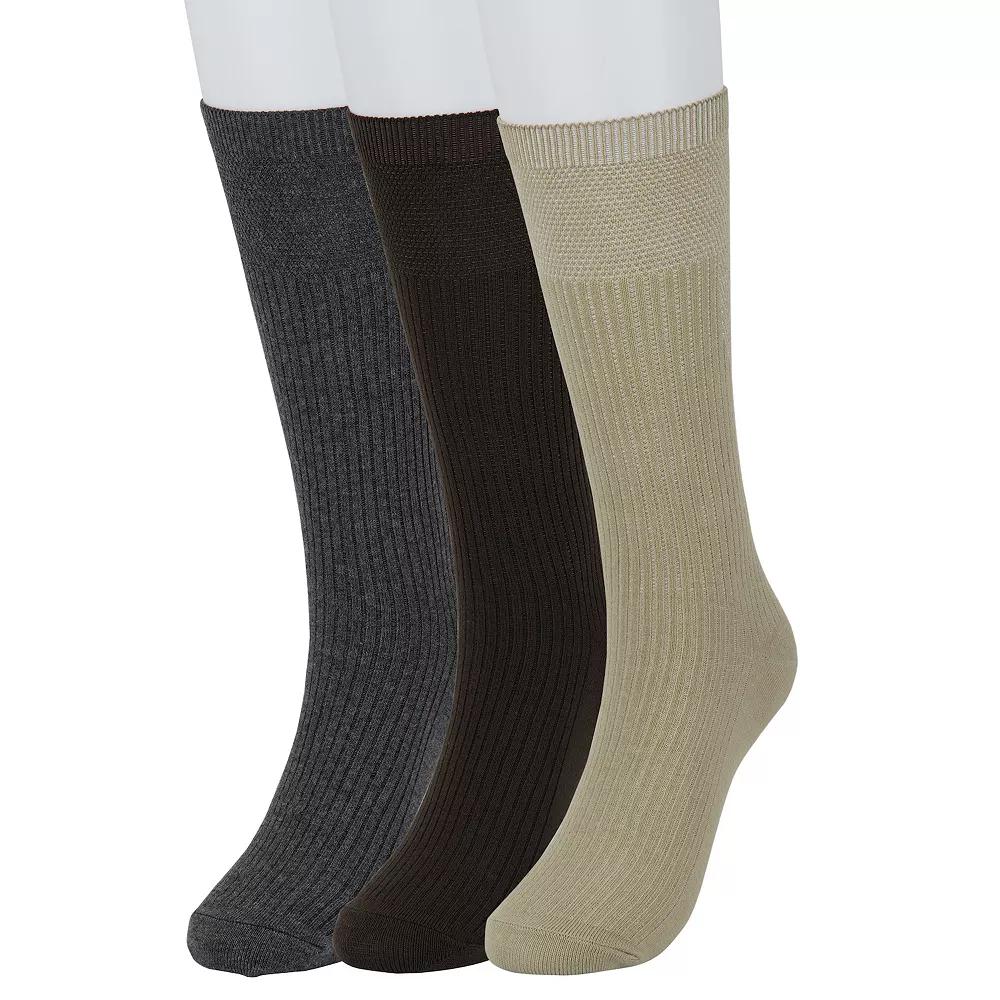 Men's Sonoma Goods For Life® 3-pack Ribbed Dress Socks, Size: 7-12, Khaki Brown Gray Product Image