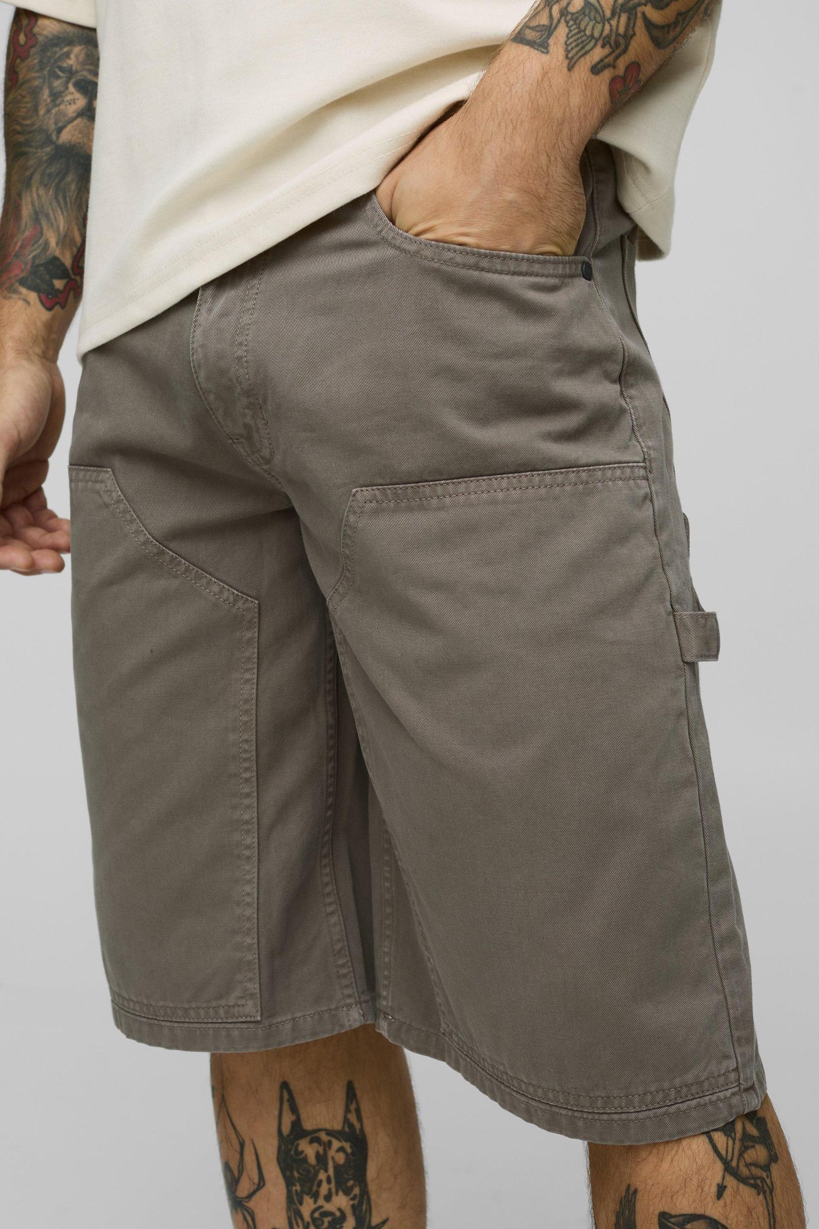 Relaxed Long Length Overdye Carpenter Shorts | boohooMAN USA Product Image