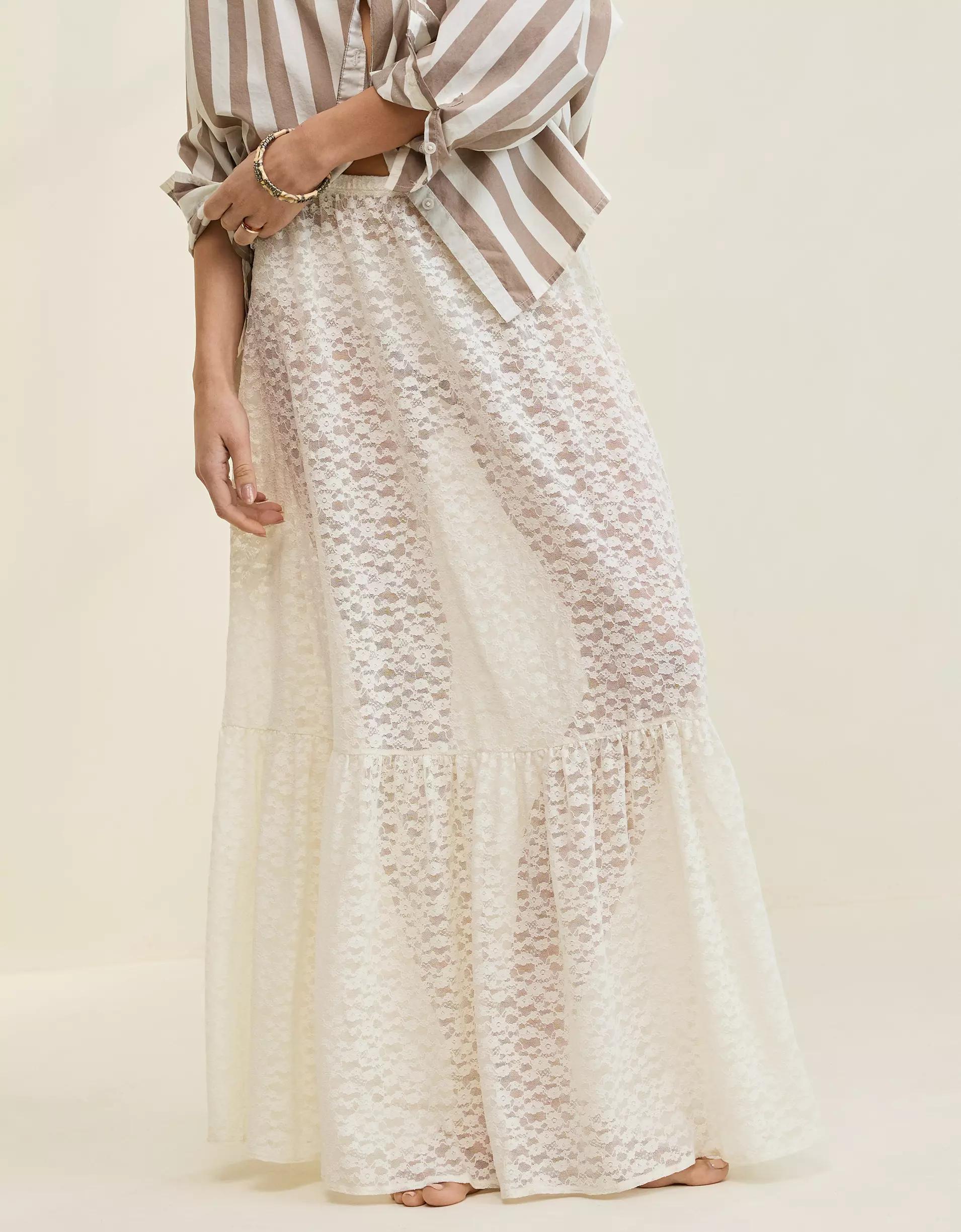 Aerie Tiered Lace Maxi Skirt Product Image