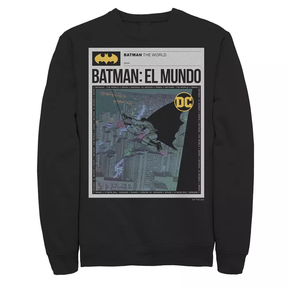 Men's Batman: El Mundo Mexico News Poster Sweatshirt, Size: Small, Black Product Image