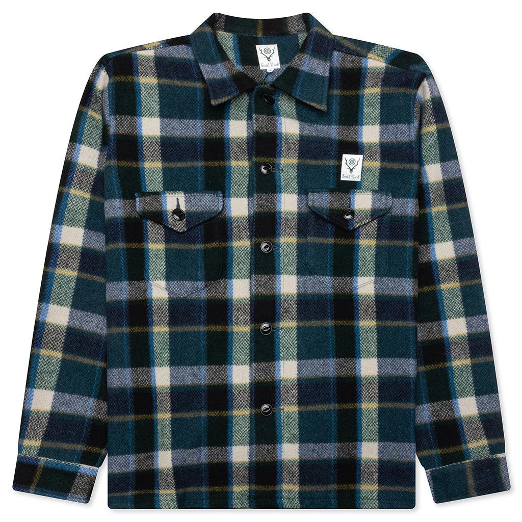Smokey Wool Melton Plaid Shirt - Green Male Product Image