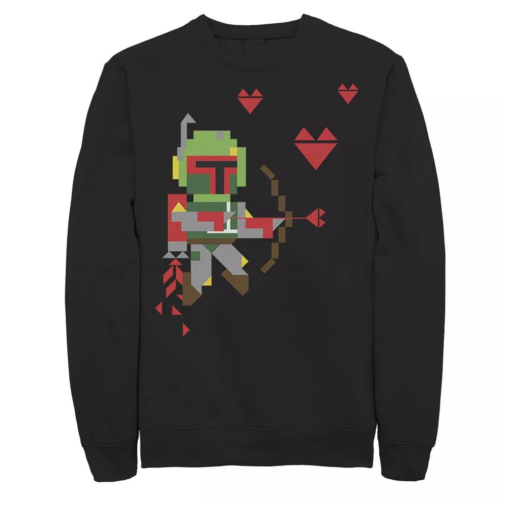 Men's Star Wars Boba Fett 8-Bit Cupid Hearts Valentine's Day Sweatshirt,  Product Image