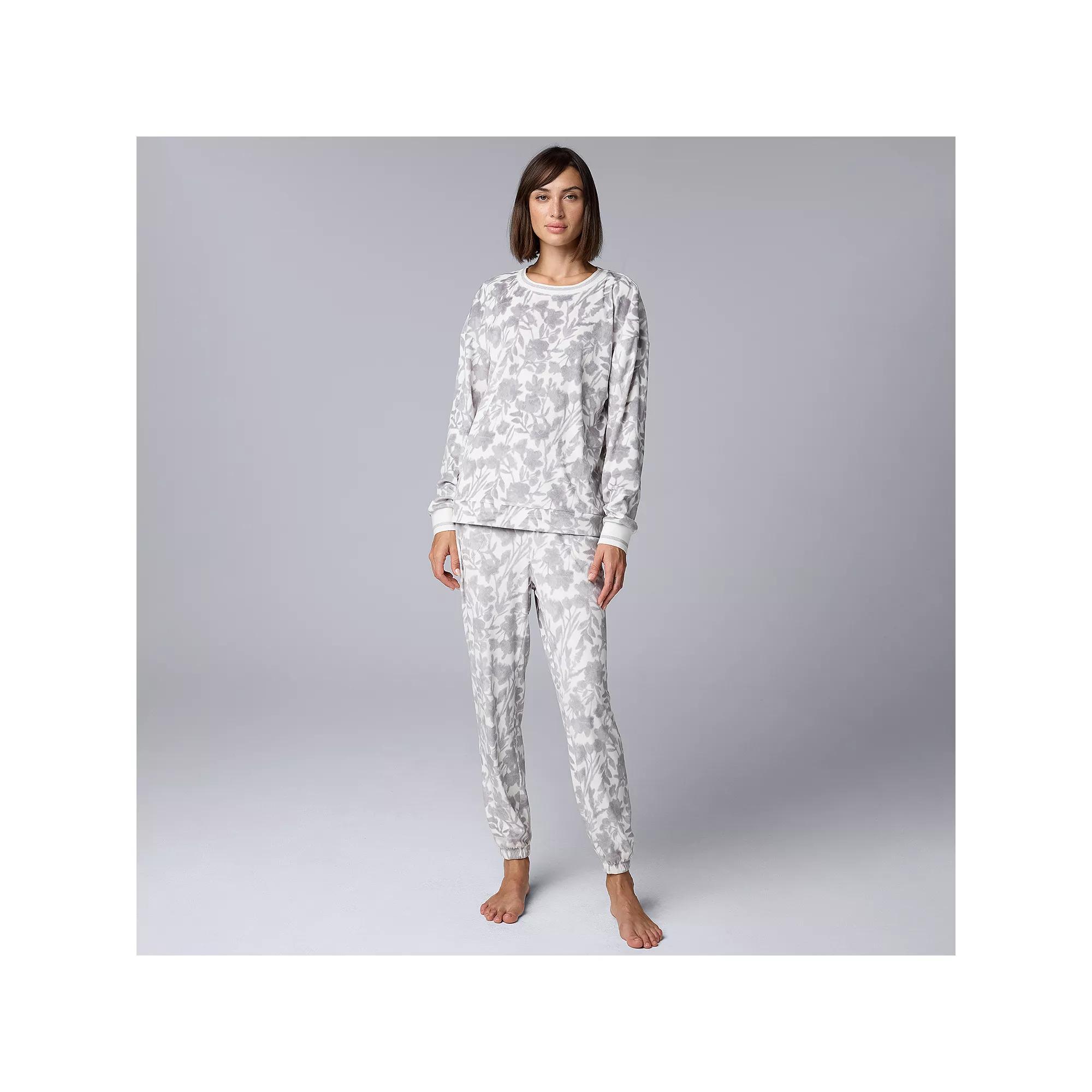 Women's Simply Vera Vera Wang Long Sleeve Pajama Top & Pajama Bottoms Set, Size: XXL LONG, Ivory Floral Product Image