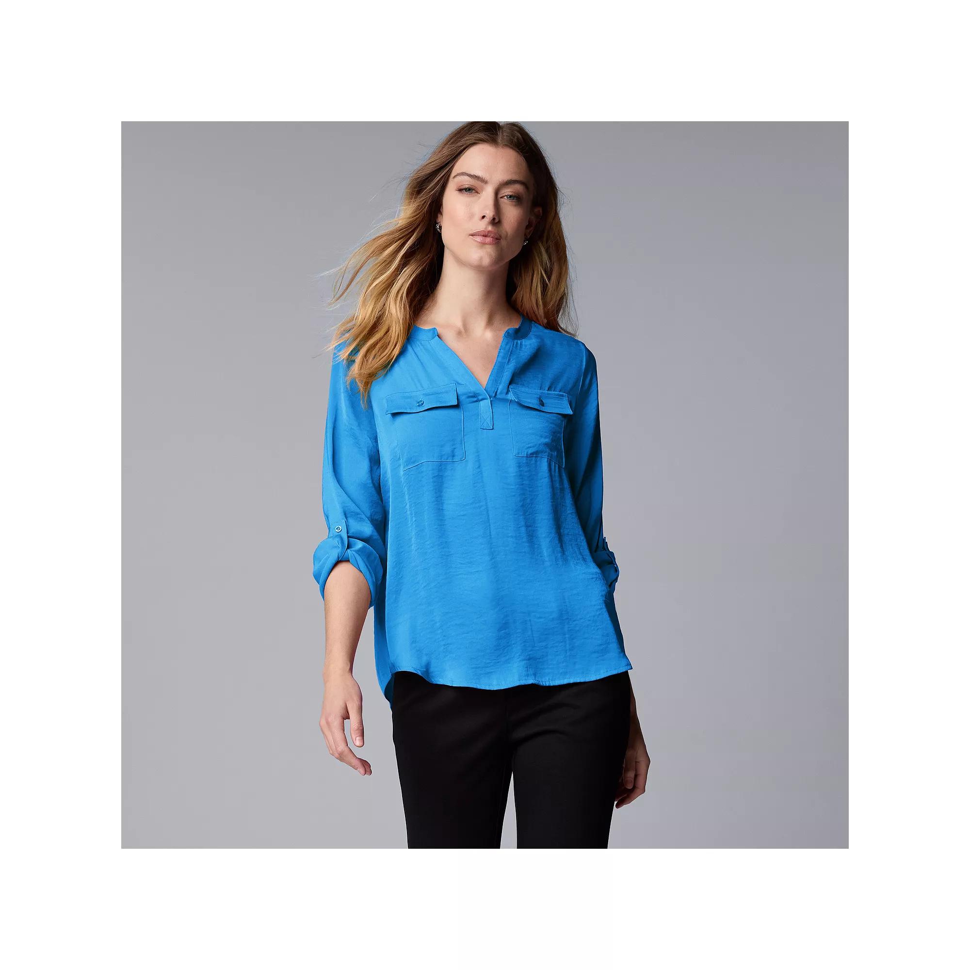 Women's Simply Vera Vera Wang Roll-Tab Popover Blouse, Size: XL, Vera Cerulean Blue Product Image