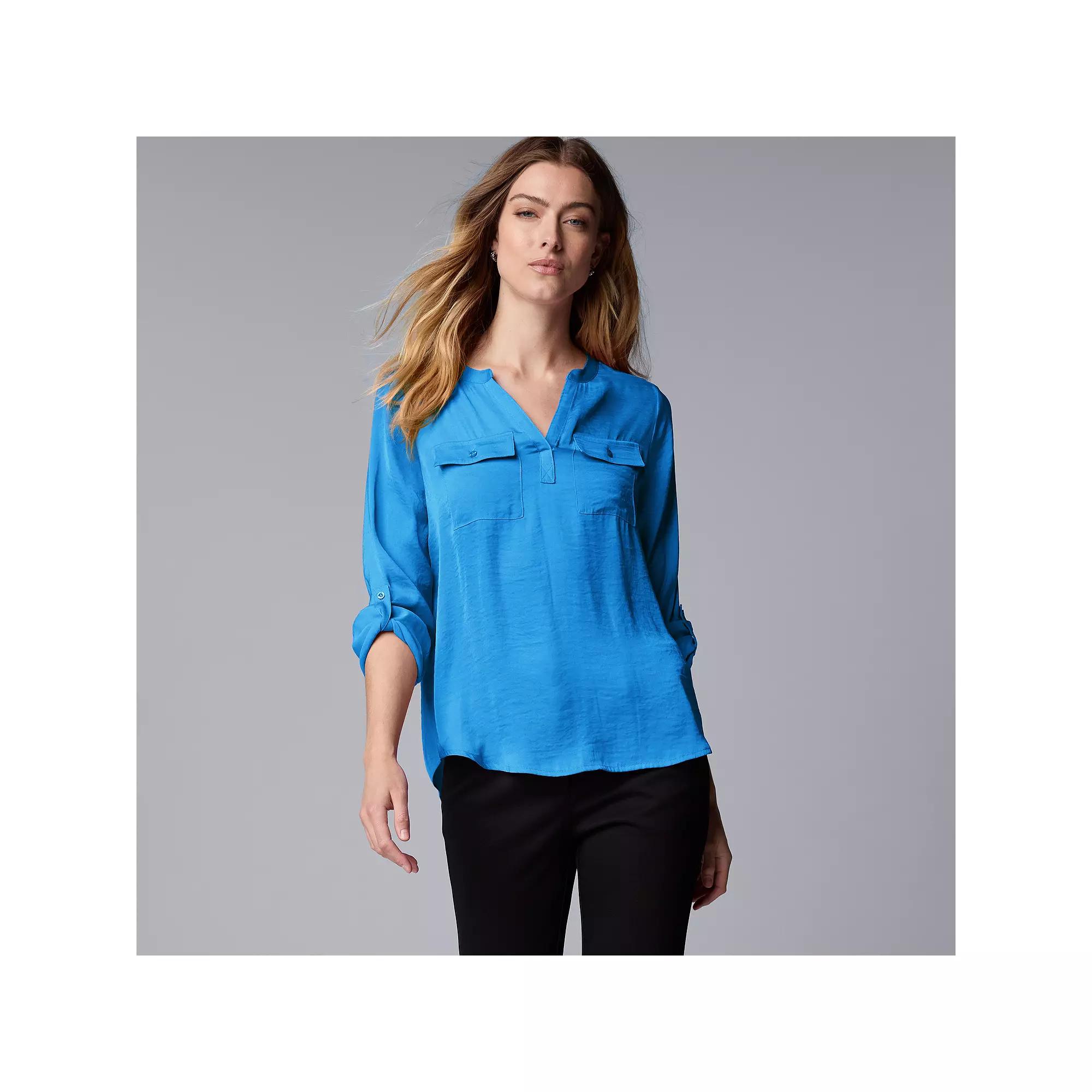 Women's Simply Vera Vera Wang Roll-Tab Popover Blouse, Size: XL, Vera Cerulean Blue Product Image