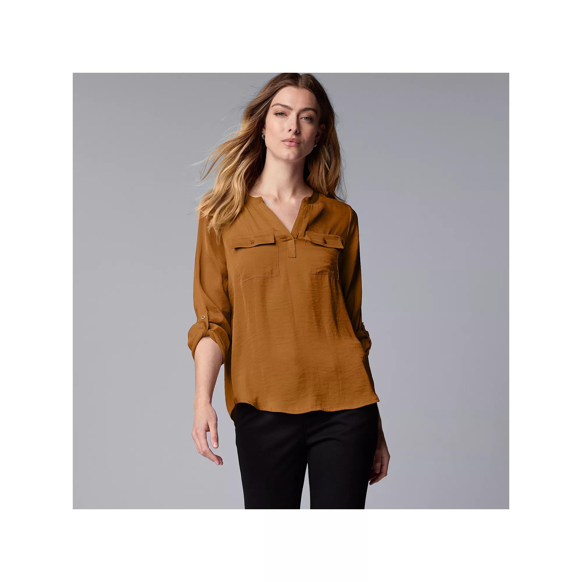 Women's Simply Vera Vera Wang Roll-Tab Popover Blouse, Size: Medium, Deep Red Product Image