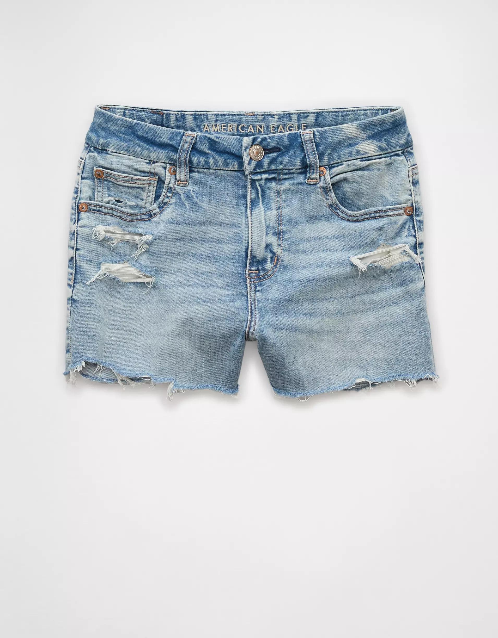 AE Next Level Curvy Ripped High-Waisted Denim Short Short Product Image