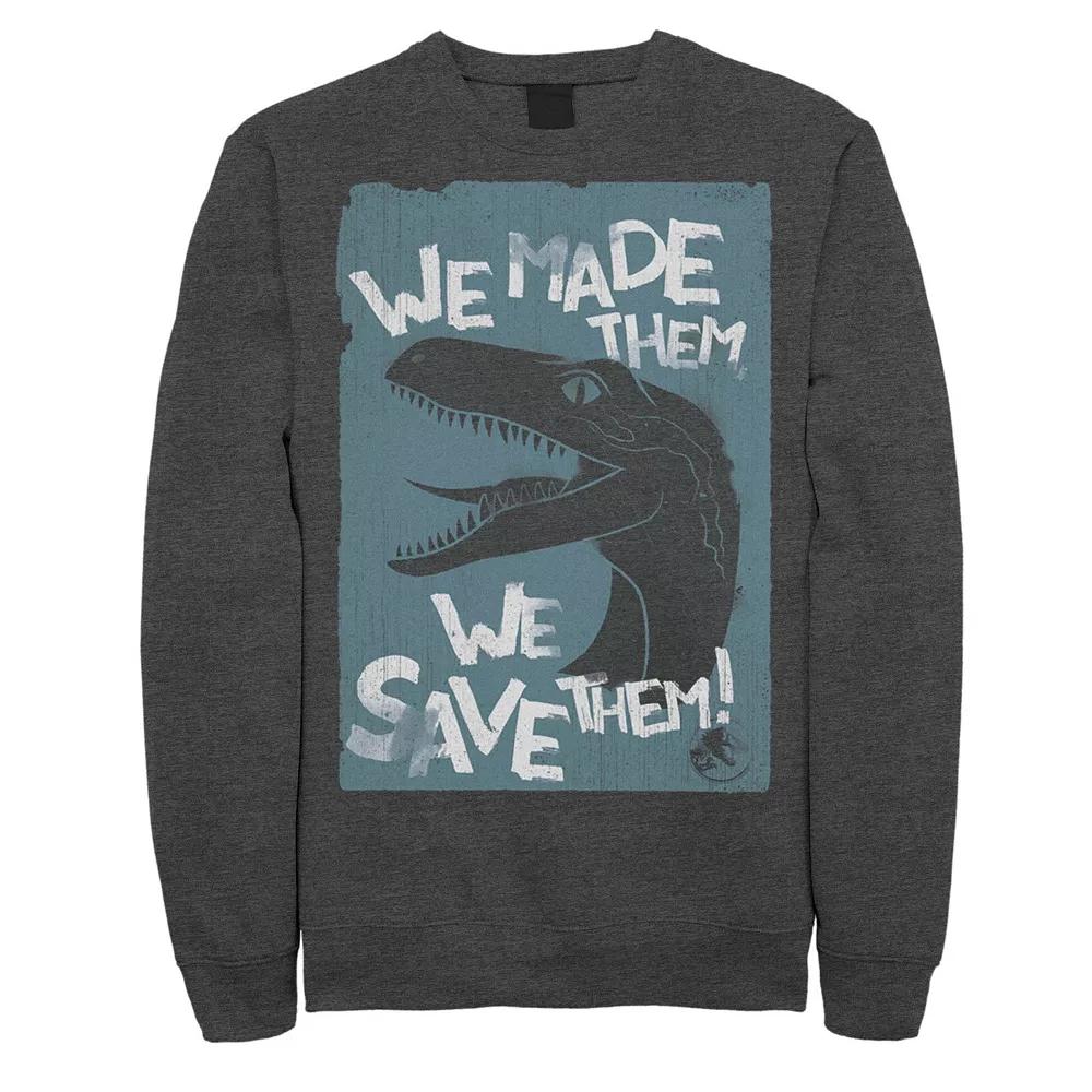 Men's Jurassic World Two We Made Them We Save Them Sweatshirt, Size: XXL, Grey Heather Product Image