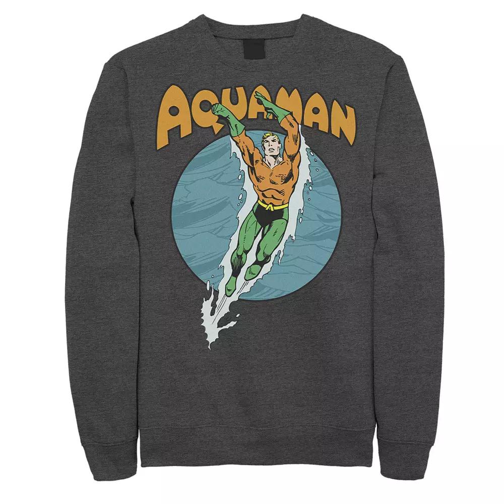 Men's DC Comics Aquaman Swimming Dance Fleece Sweatshirt, Size: Small, Grey Heather Product Image