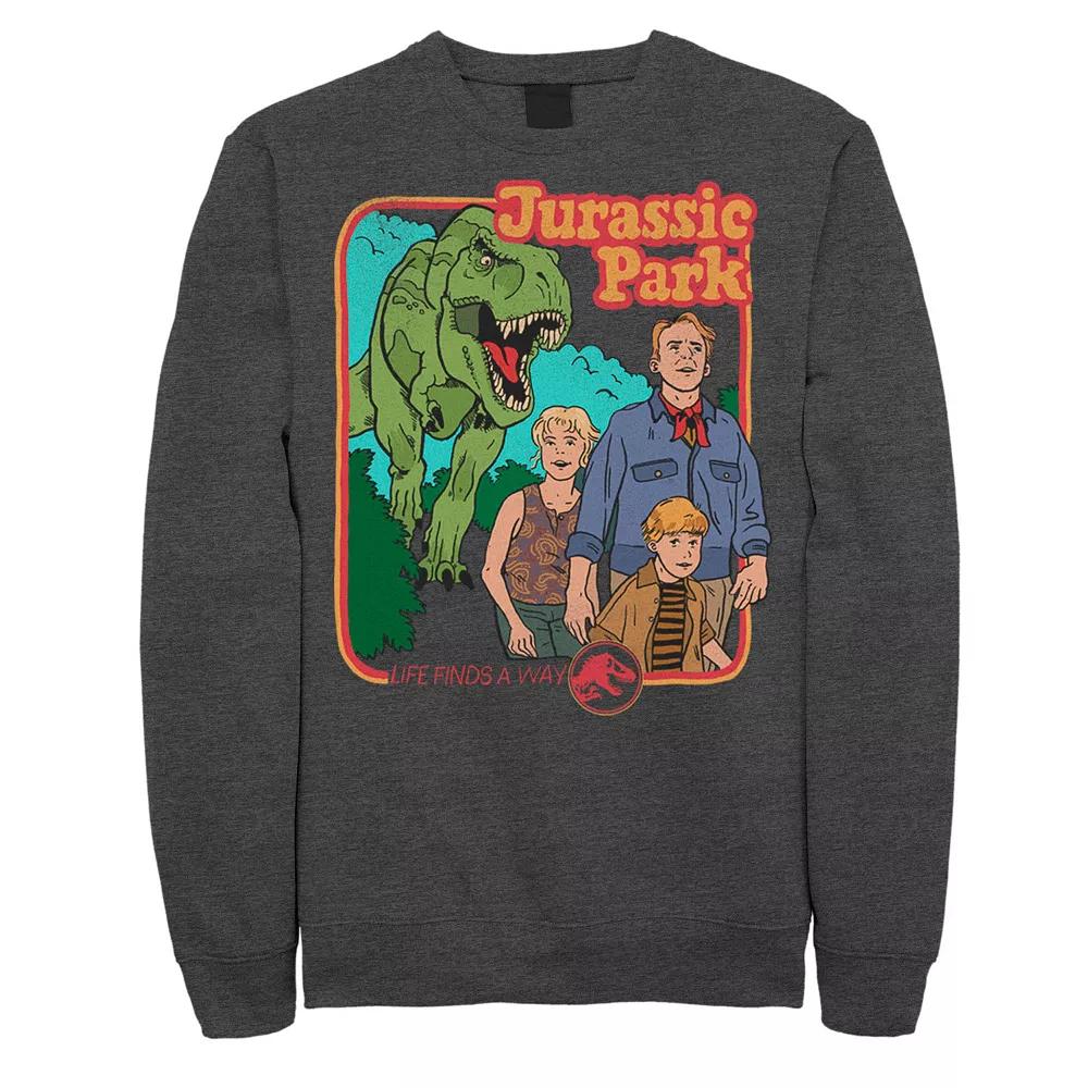 Men's Jurassic Park Vintage Characters Life Finds A Way Sweatshirt, Size: Small, Grey Heather Product Image