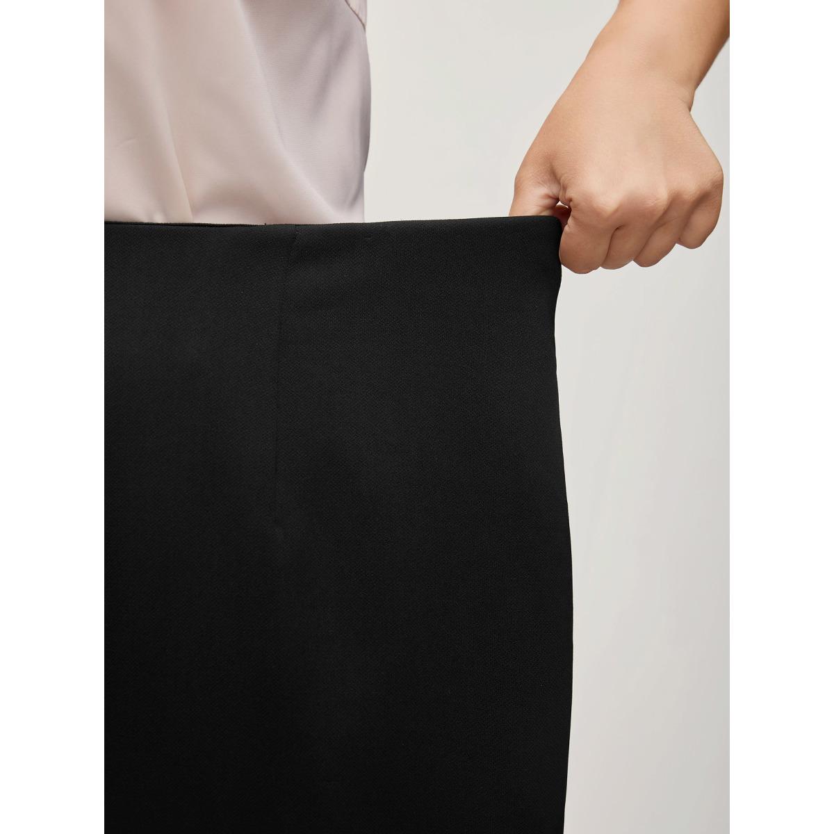 Plus Size Solid Elastic Waist Pleated Wide Leg Pants Women Black Office Wide Leg Mid Rise Office Pants BloomChic 10/M Product Image