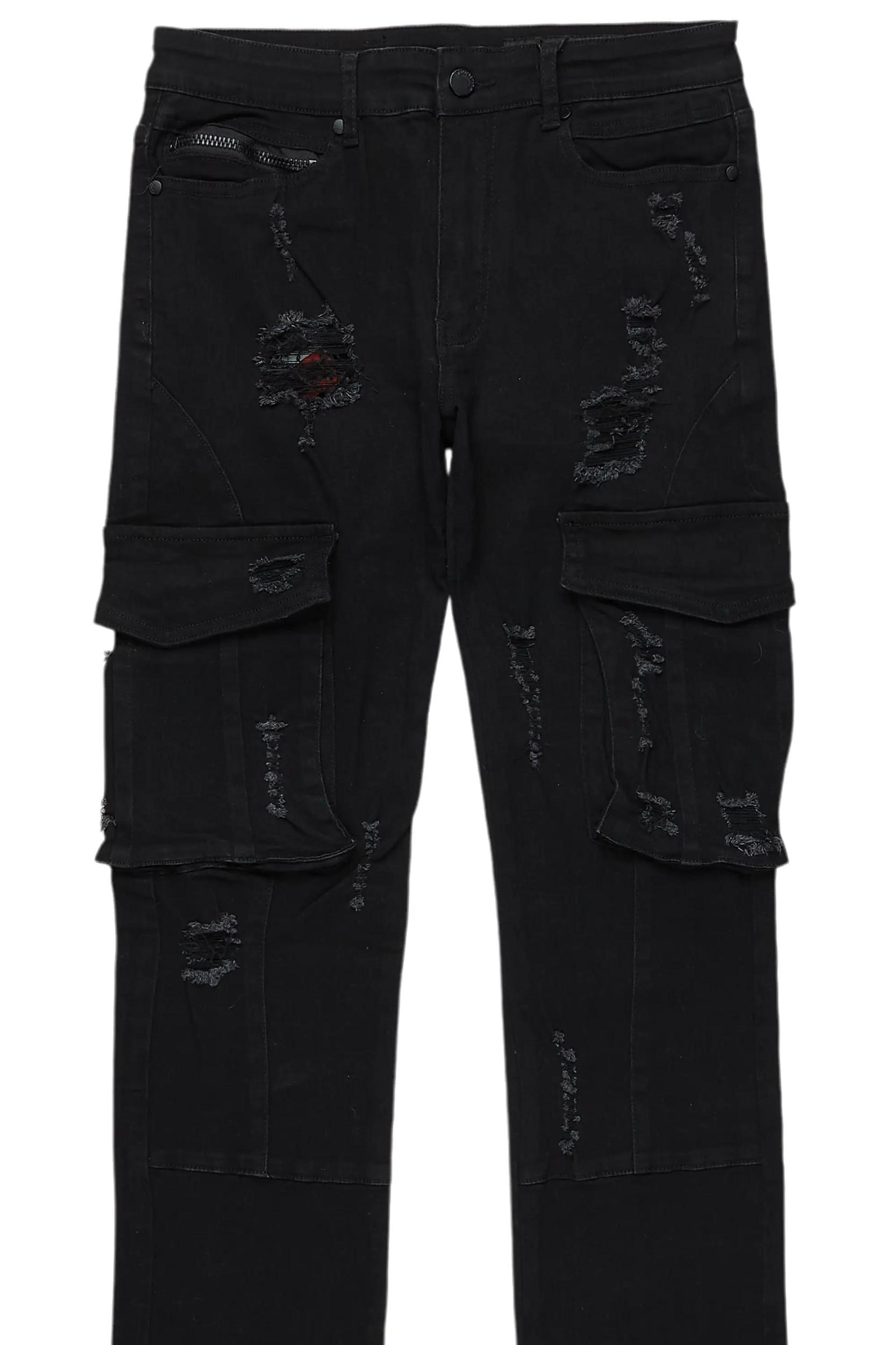 Adalee Black Cargo Stacked Flare Jean Male Product Image