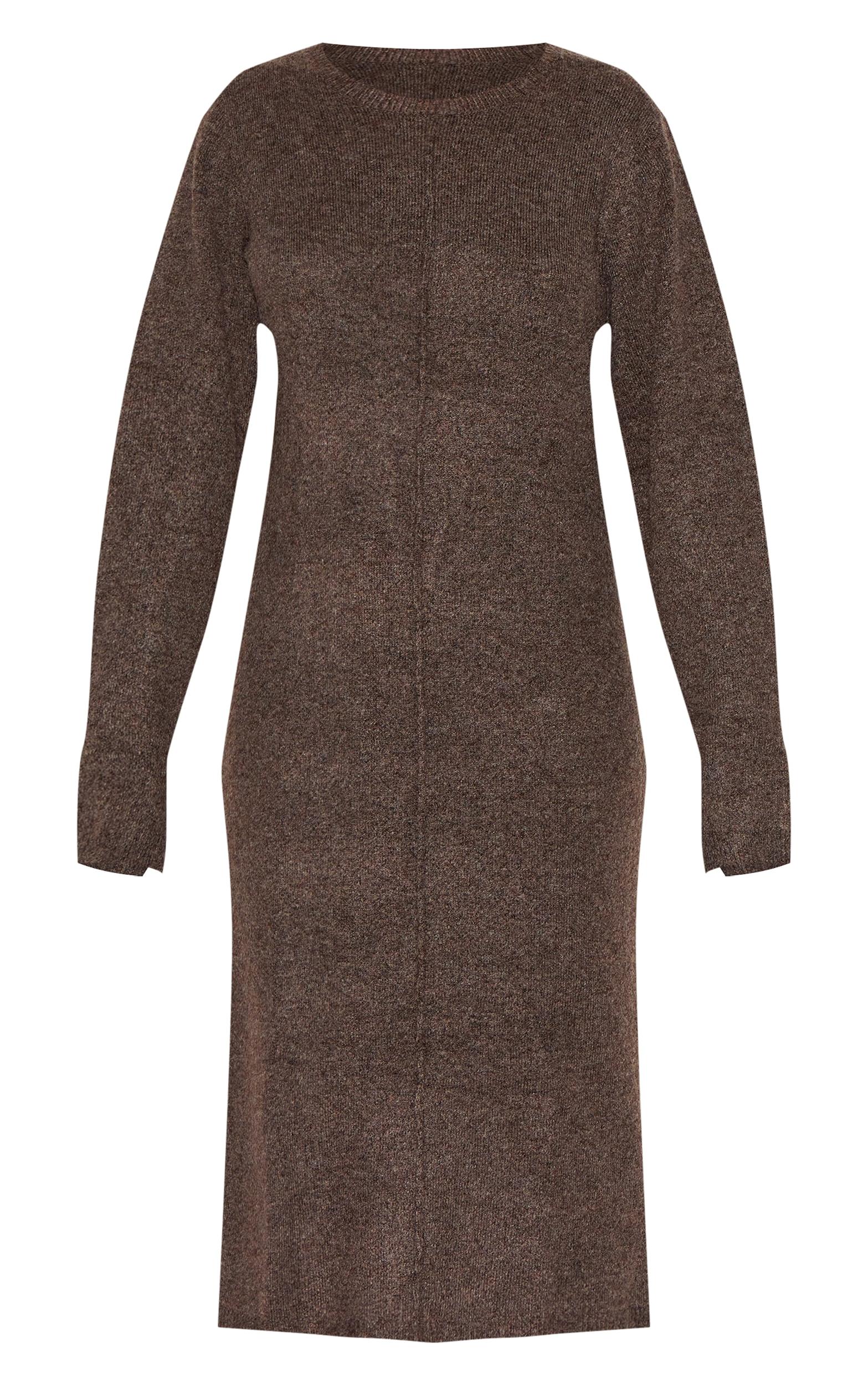 Plus Chocolate Knitted Seam Front Midaxi Dress Product Image