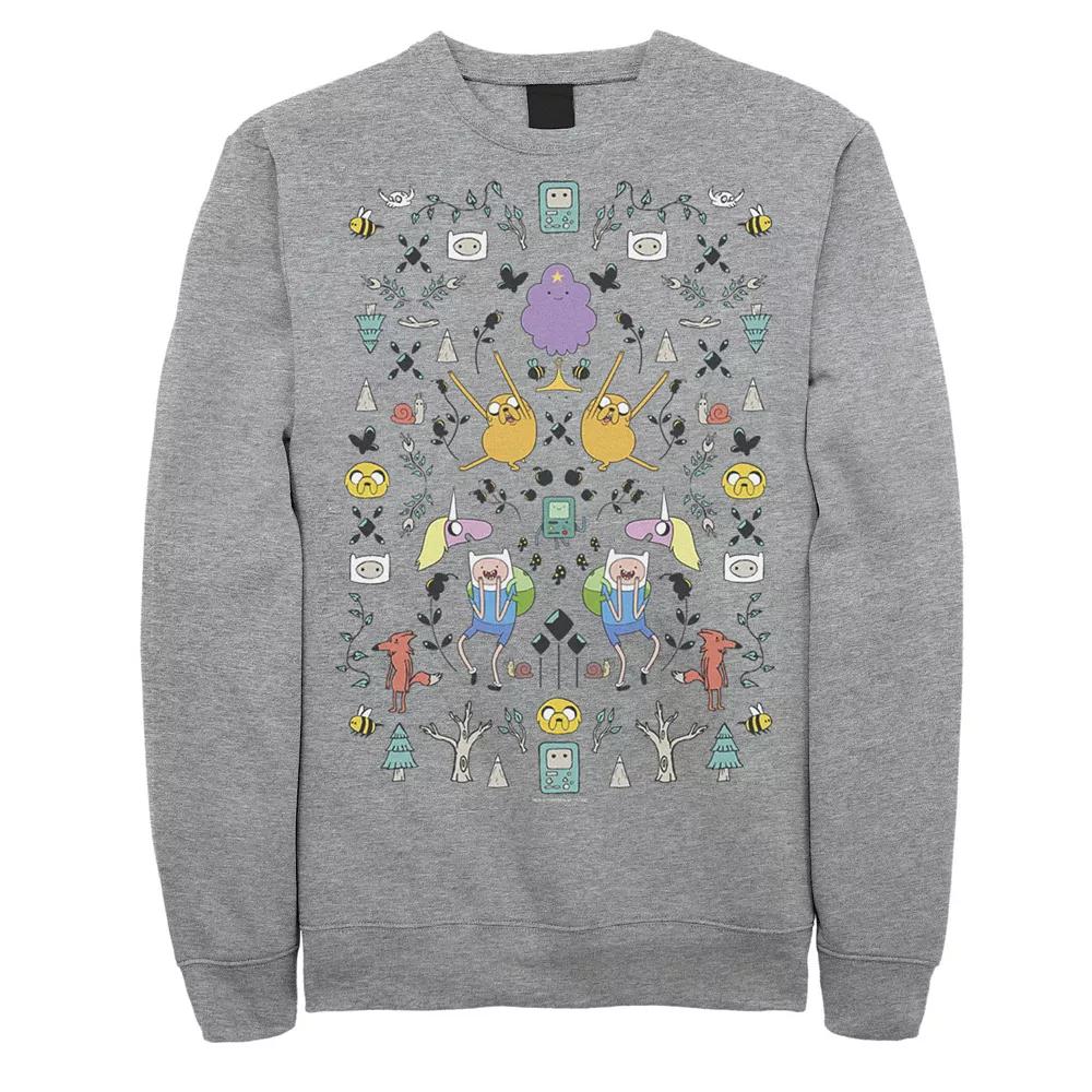 Mens Cartoon Network Adventure Time Character Icon Collage Sweatshirt Grey Heather Product Image