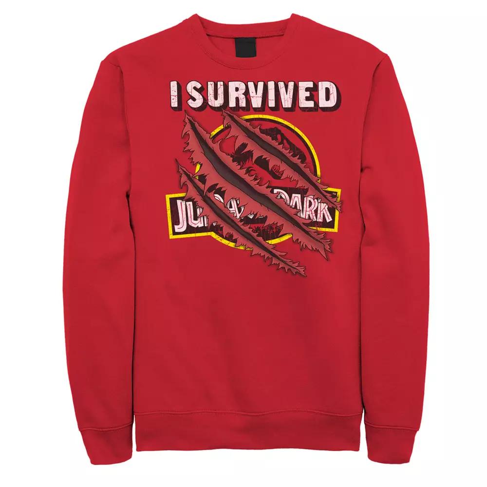 Men's Jurassic Park I Survived Claw Marks On Logo Graphic Fleece Pullover,  Product Image
