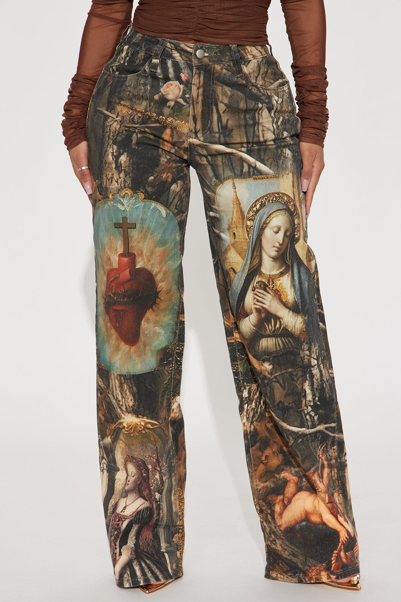 Showing My Devotion Camo Printed Baggy Jeans - Taupe/combo Product Image