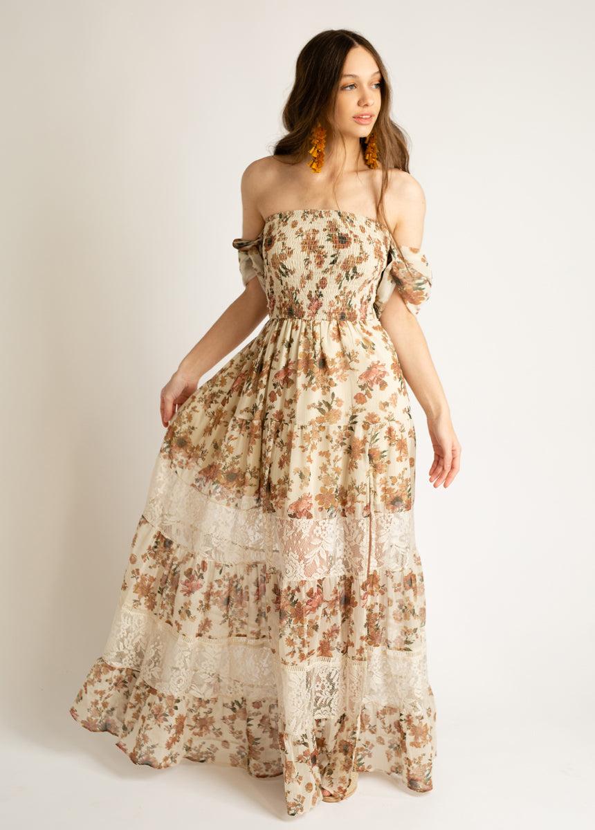 Sirena Dress in Sand Floral Female Product Image