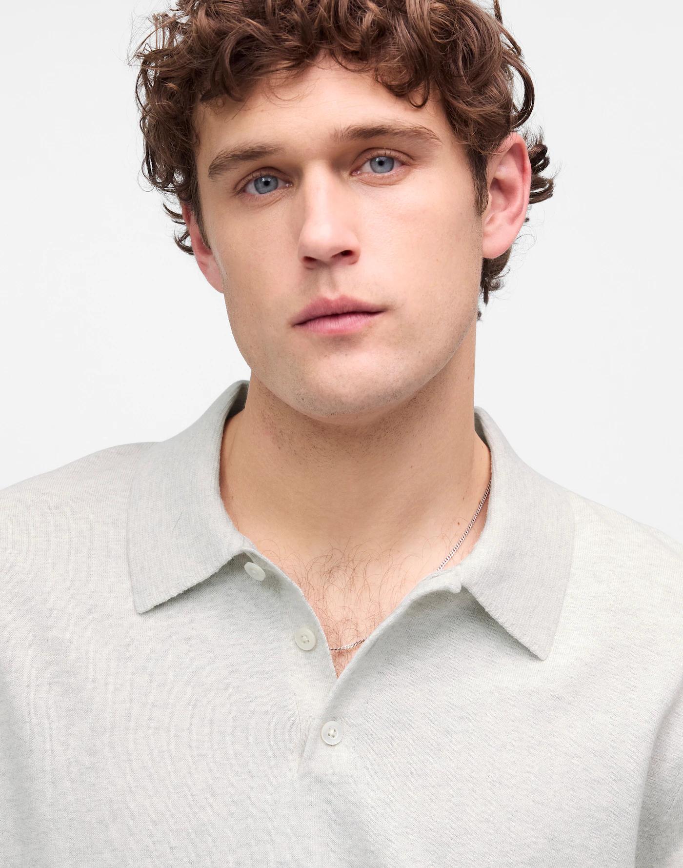 Three-Button Sweater Polo Shirt Product Image