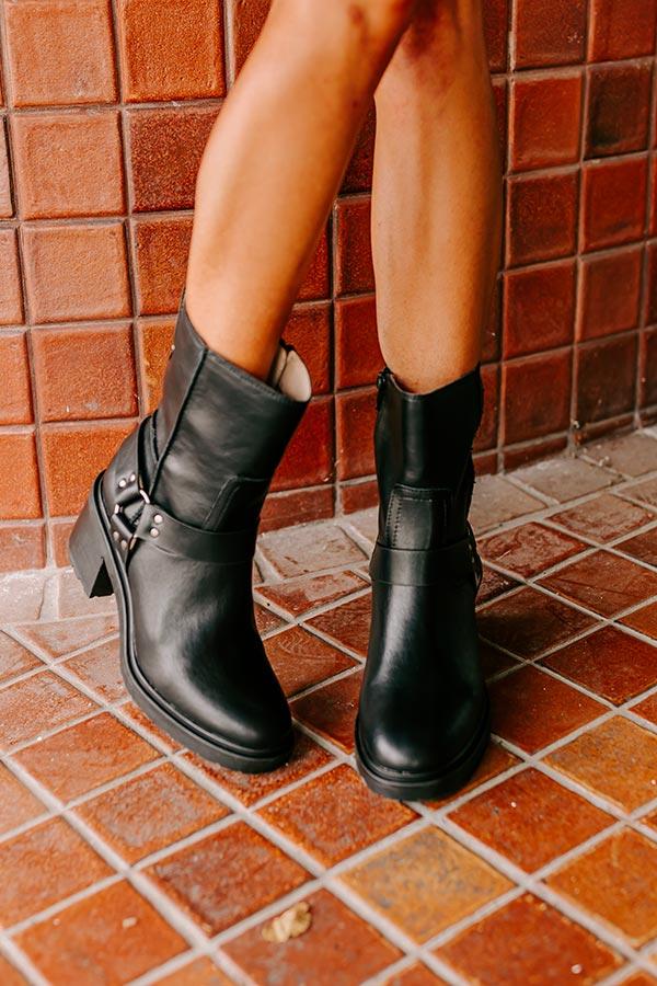 The Ember Faux Leather Moto Boot in Black Product Image