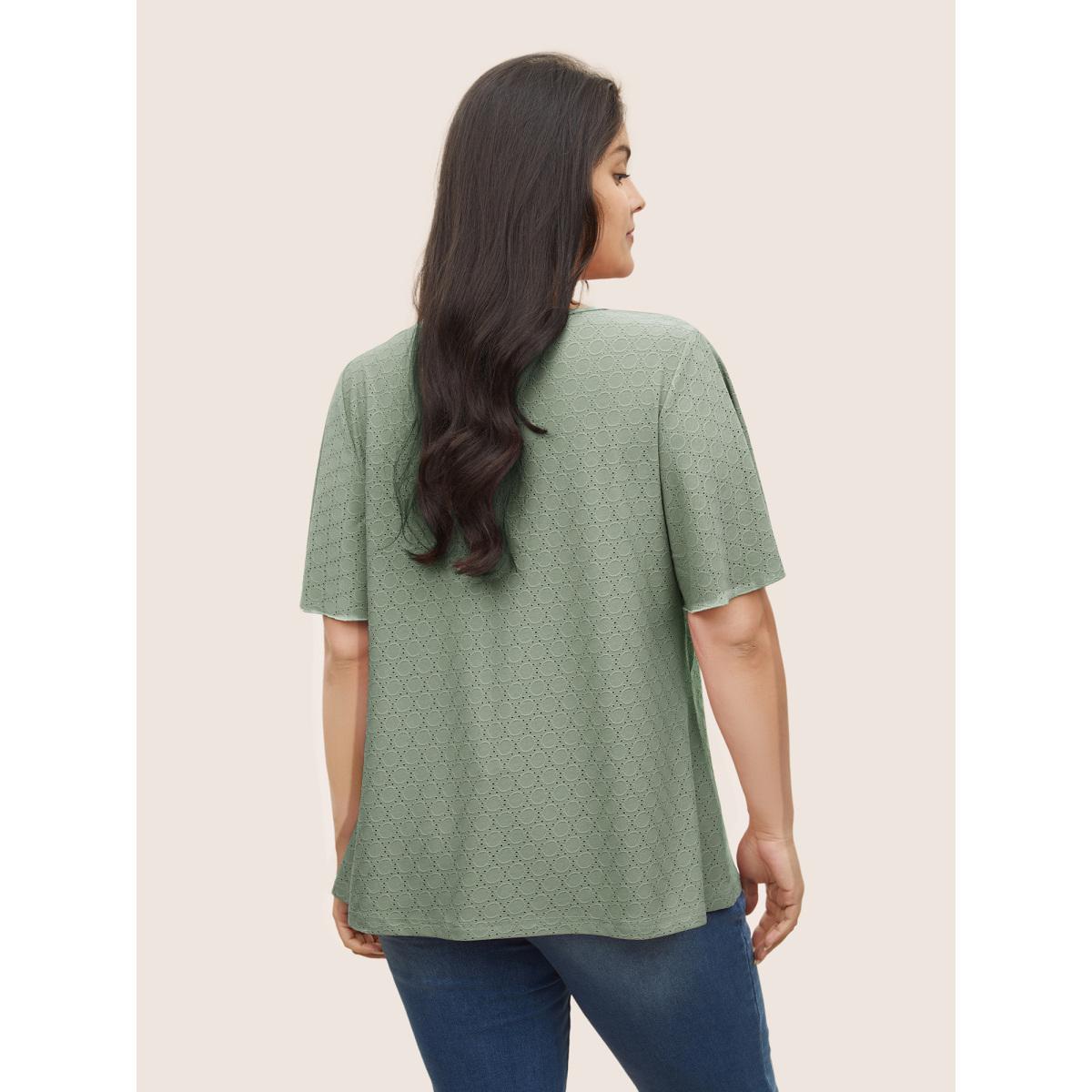 Plus Size Plain Textured Geometric Flutter Sleeve T-shirt Mint Women Elegant Texture Plain Round Neck Everyday T-shirts BloomChic 22-24/3X Product Image