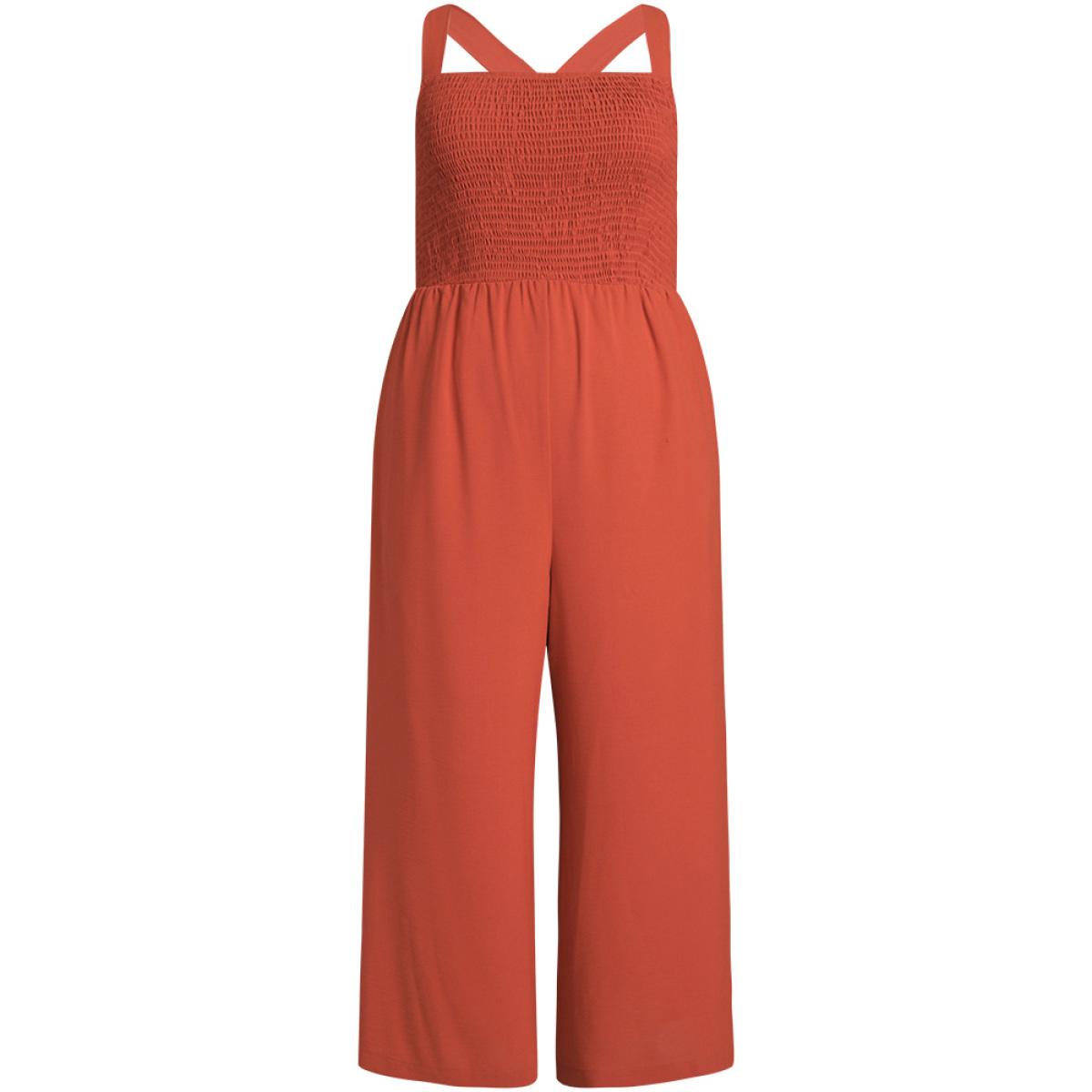 Plus Size Rust plain Gathered Shirred Pocket Cami Jumpsuit Women Elegant Sleeveless Spaghetti Strap Dailywear Loose Jumpsuits BloomChic 28/5X Product Image