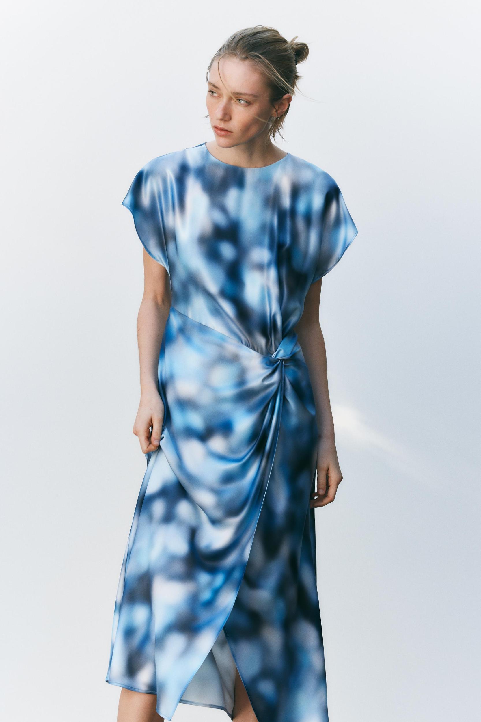 SATIN EFFECT TIE-DYE MIDI DRESS Product Image