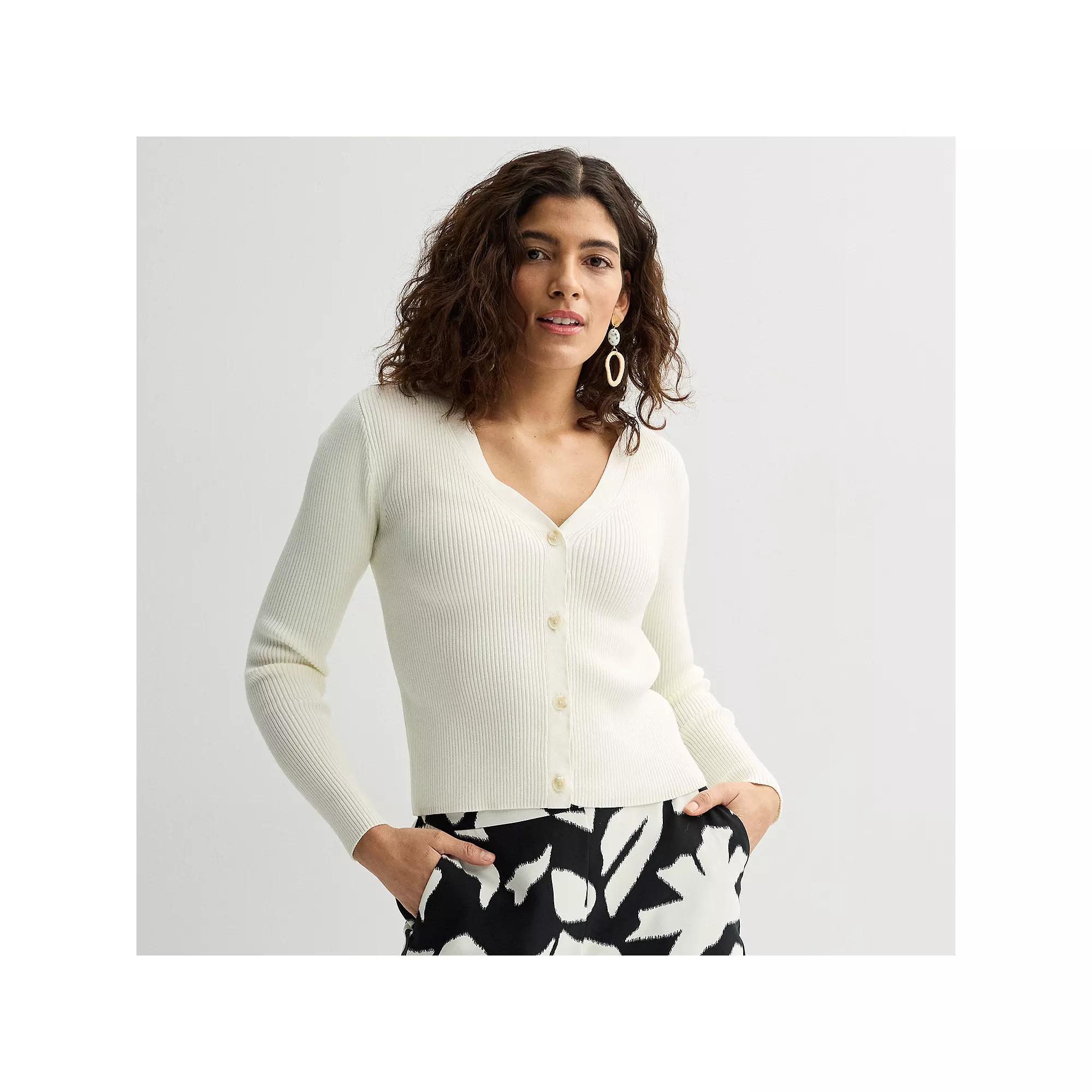 Women's Nine West Fitted Sweater Sculpt Ribbed Cardigan,  Product Image