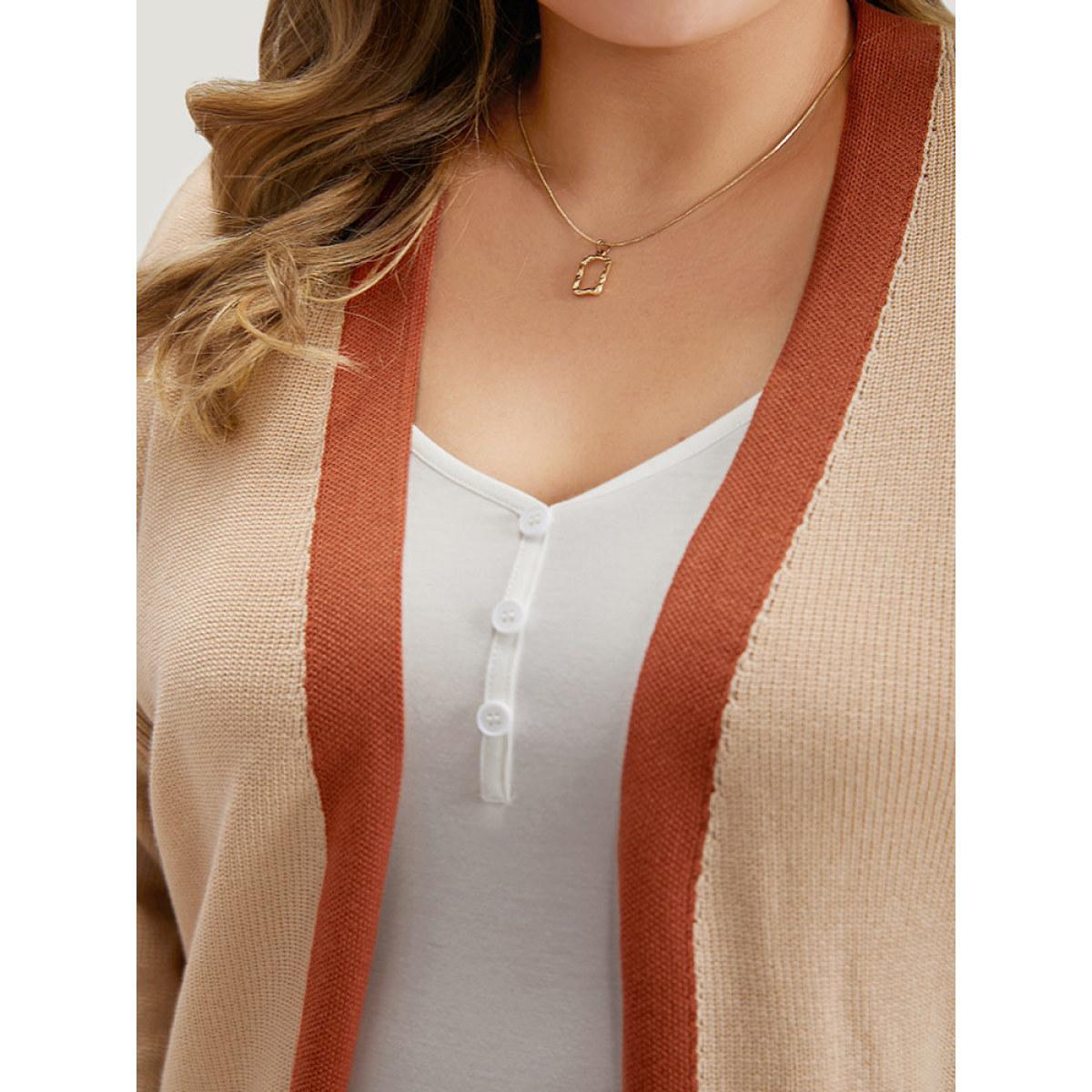 Plus Size Colorblock Contrast Split Side Cardigan Multicolor Women Casual Loose Long Sleeve Dailywear Cardigans BloomChic 14-16/1X Product Image