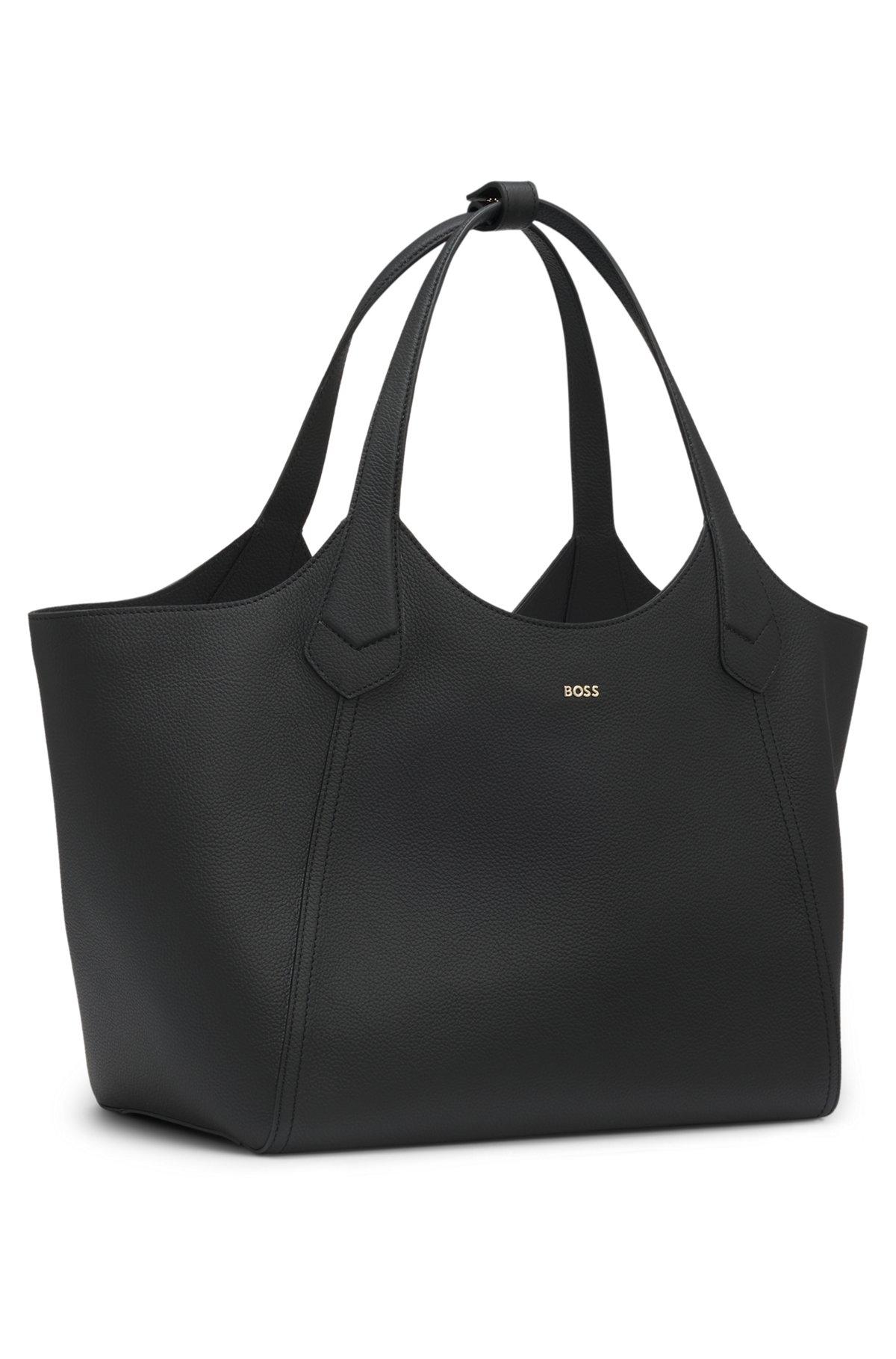 Leather tote bag with metallic logo lettering Product Image
