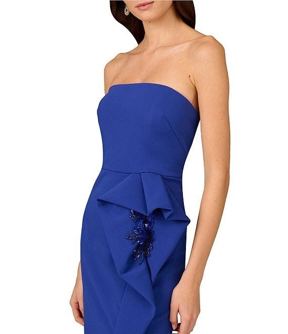 Aidan Mattox Bonded Crepe Strapless Sleeveless Embellished Drape Midi Sheath Dress Product Image