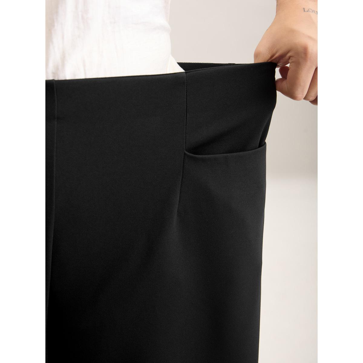 Plus Size Stretch Woven Wide-Leg Pull-On Pants Women Black At the Office Wide Leg Mid Rise Work Pants BloomChic 28/5X Product Image