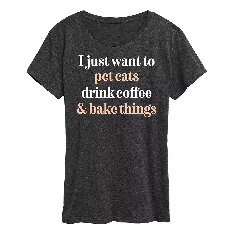 Women's Pet Cats Drink Coffee Bake Graphic Tee,  Product Image