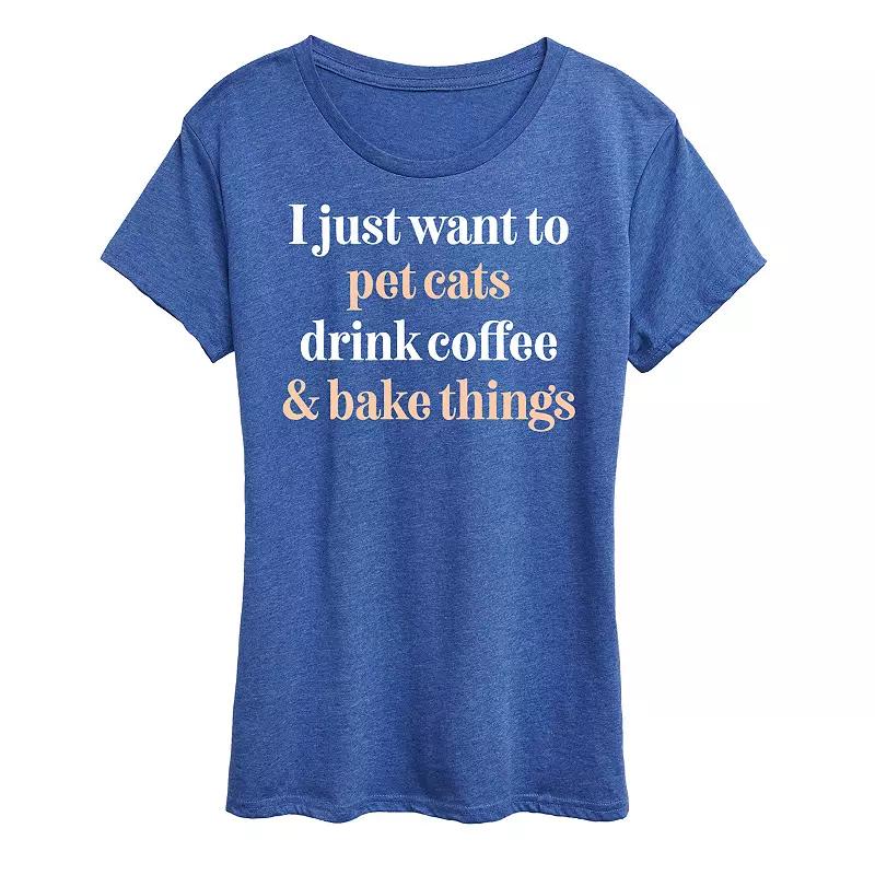Women's Pet Cats Drink Coffee Bake Graphic Tee,  Product Image