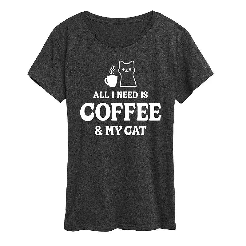 Women's All I Need Coffee Cat Graphic Tee, Girl's,  Product Image