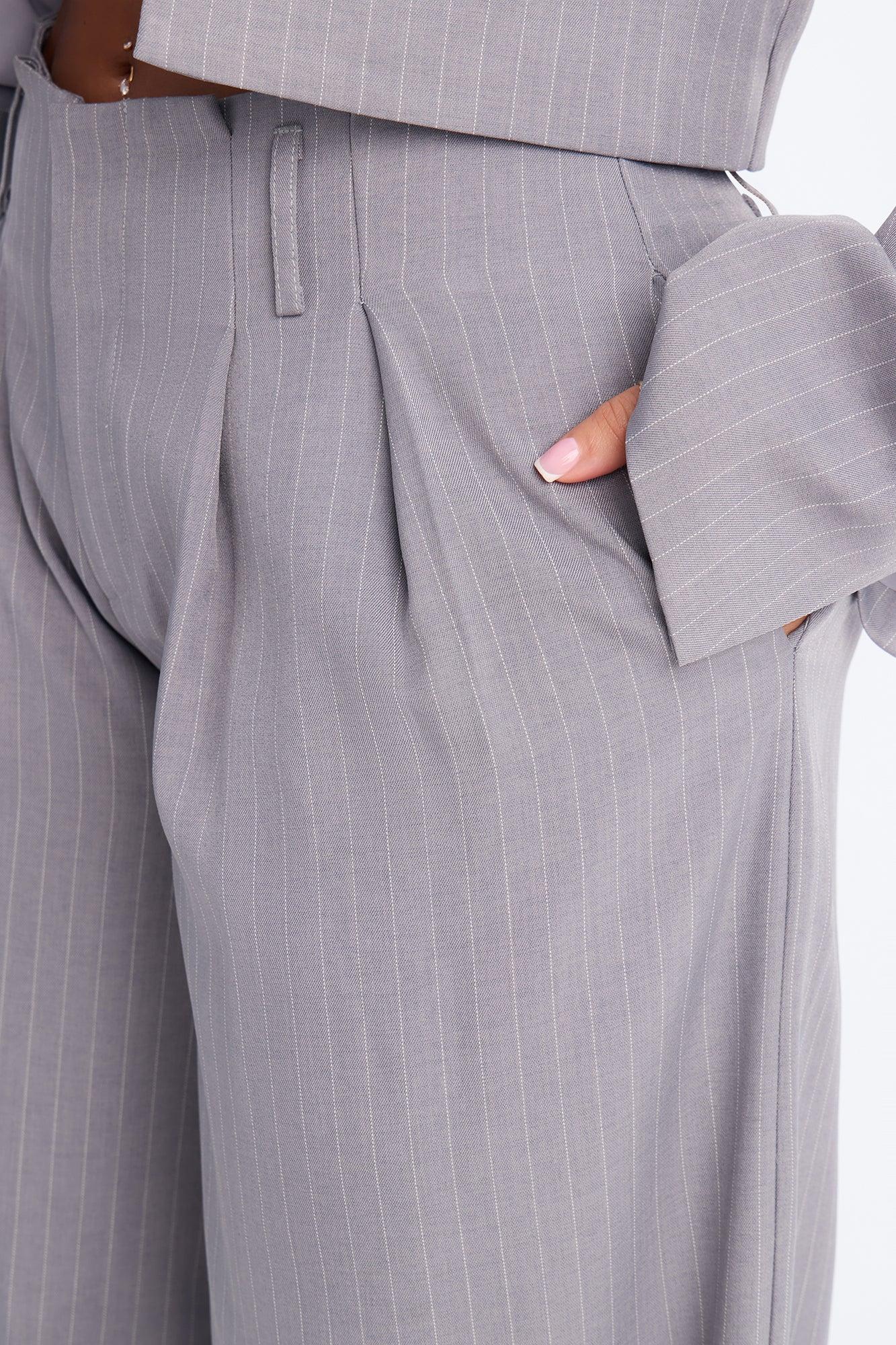 Ahmeira Pinstripe Wide Leg Trouser Pant - Grey/combo Female Product Image